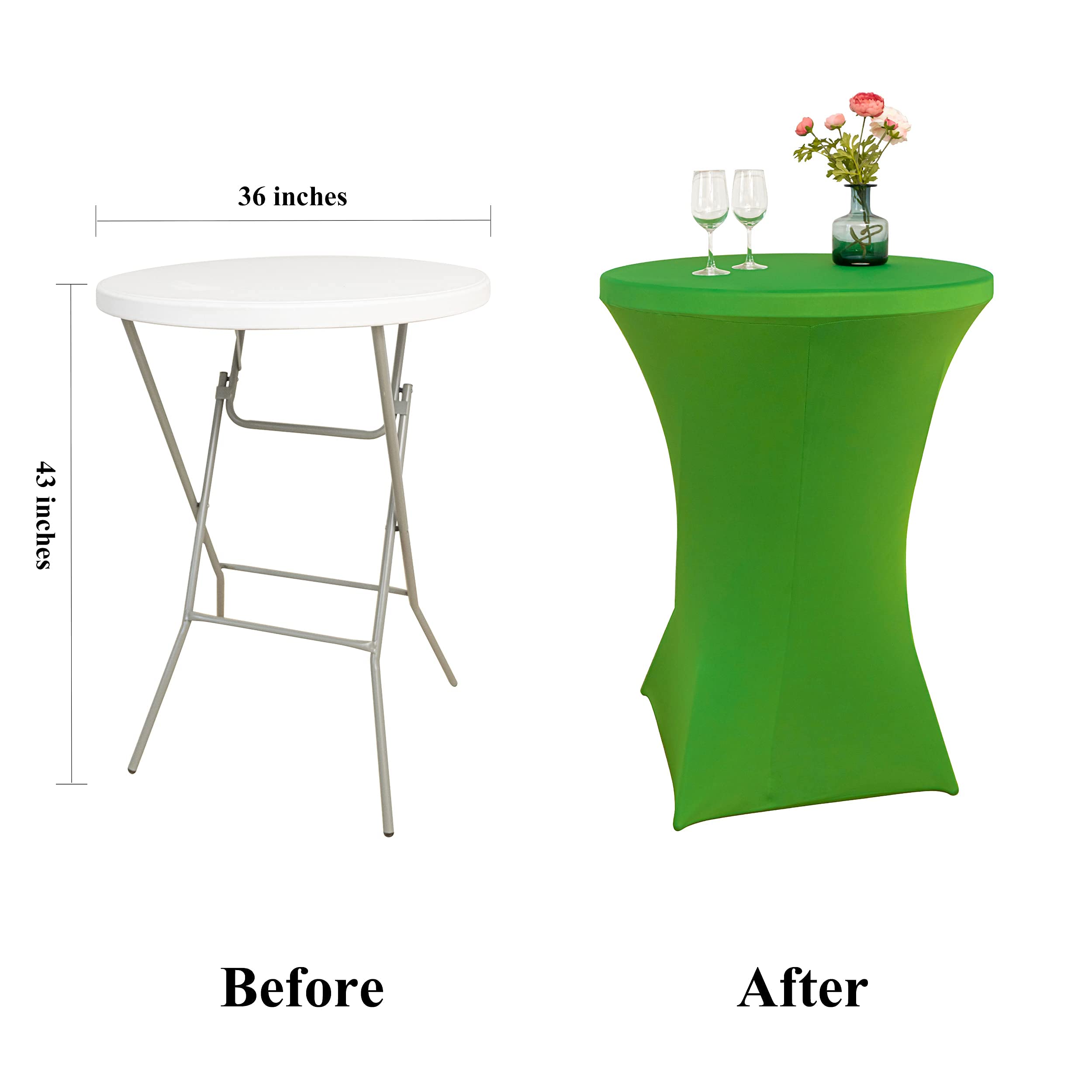 4 Pack Stretchable Spandex Cocktail Tablecloth - 36 x 43 Inch Elastic Fitted Round Table Cover for Banquet, Bar, Party & Events (Green) - Perfect for Wedding Receptions, Birthday Parties & Outdoor Gatherings