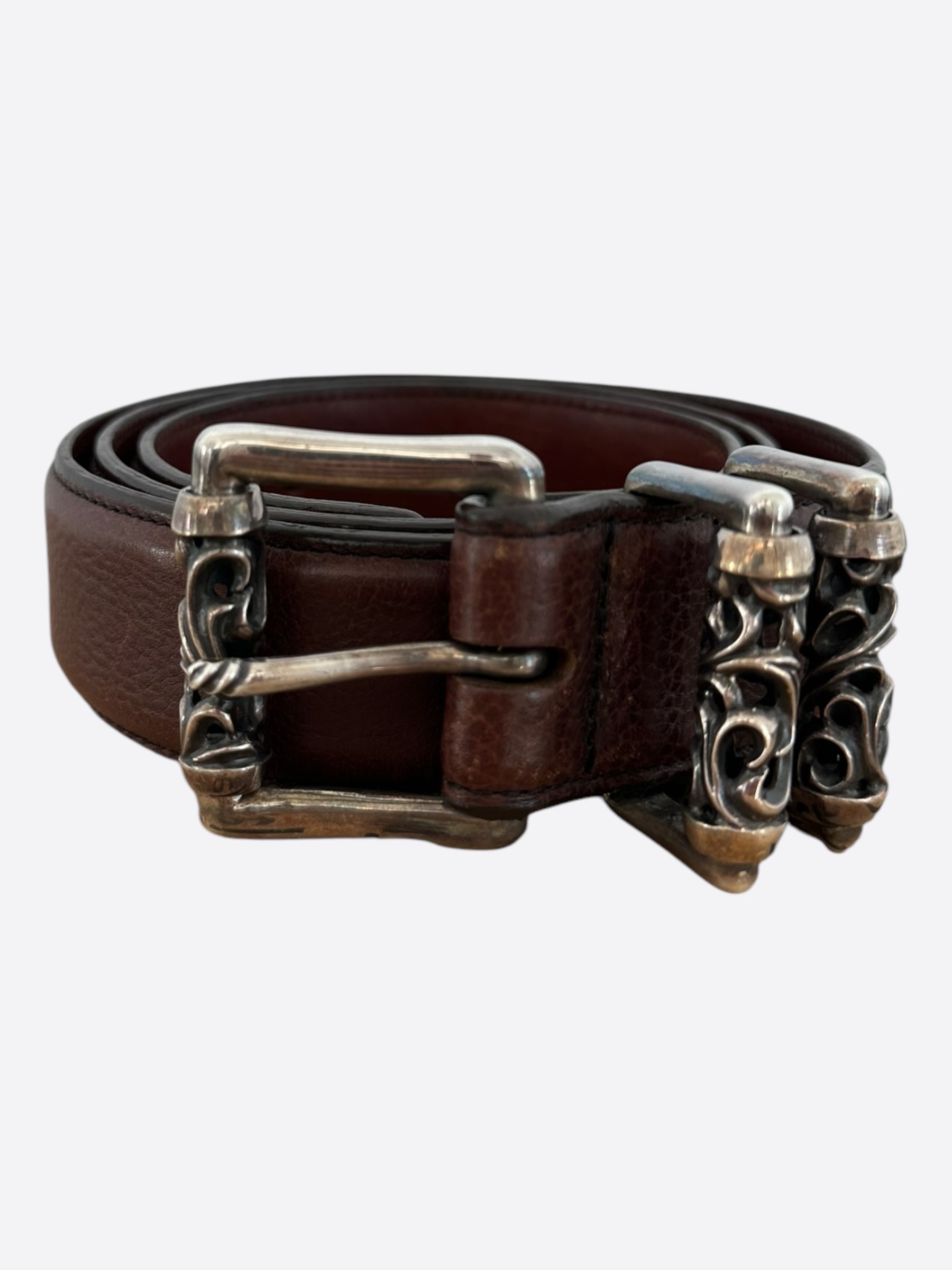 Chrome Hearts Brown & Silver Roller Belt - Stylish Leather Waist Belt for Men & Women | Perfect for Casual Wear, Jeans & Fashion Outfits