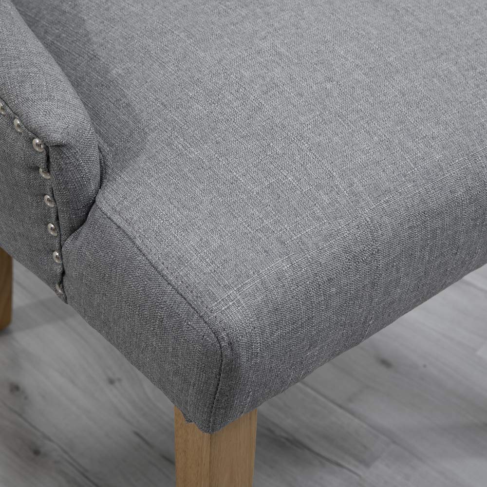 4 Piece Gray Fabric Upholstered Dining Armchairs - High Back Button Tufted Padded Side Chairs with Solid Oak Wood Legs for Kitchen, Dining Room & Living Room - Comfortable Seating for Family Gatherings & Entertaining Guests