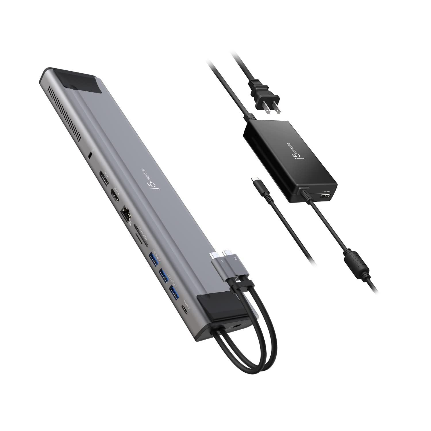 J5Create USB C Docking Station 12-in-1 with Dual 4K 60Hz HDMI DisplayPort, M.2 SSD Slot, 10Gbps USB-A, Card Reader, 100W PD Charging, Ethernet - Perfect for Home Office, Gaming & Multi-Monitor Setup