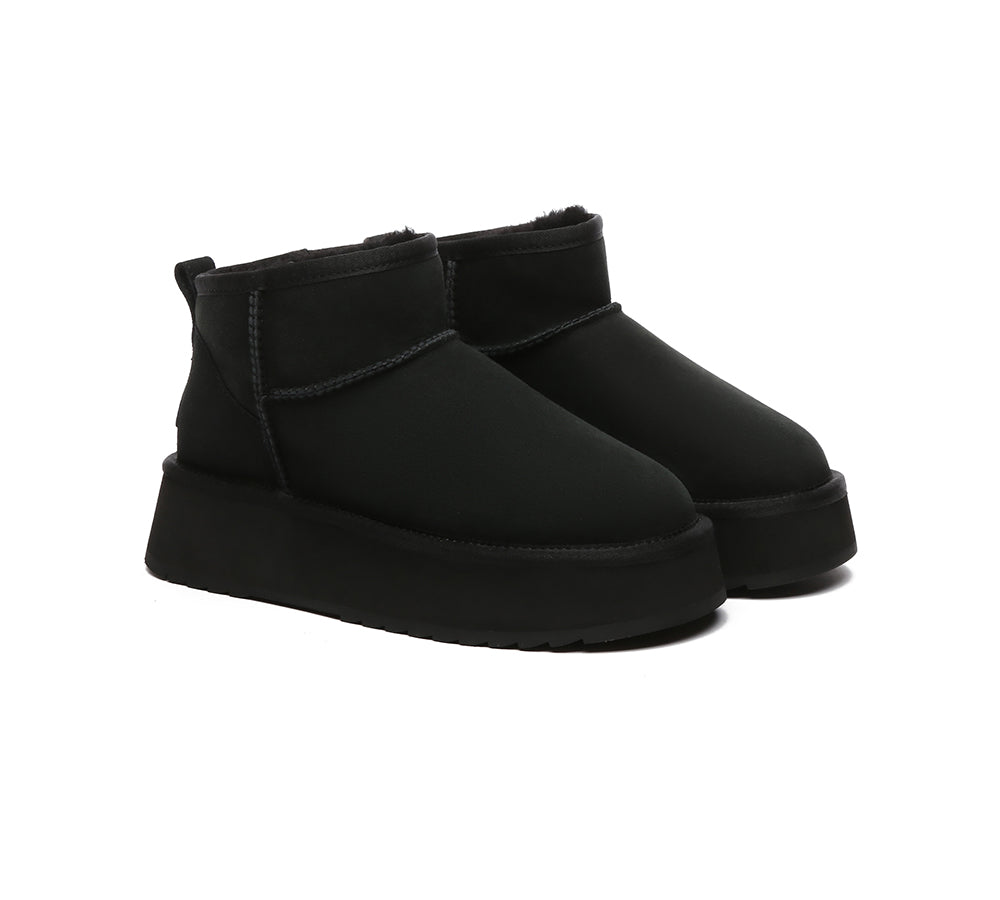EVERAU® Women's UGG Boots Genuine Sheepskin Wool Ankle Boots Ultra Mini Platform Winter Shoes - Cozy & Stylish for Casual Outings, Office Wear, and Cold Weather Fashion