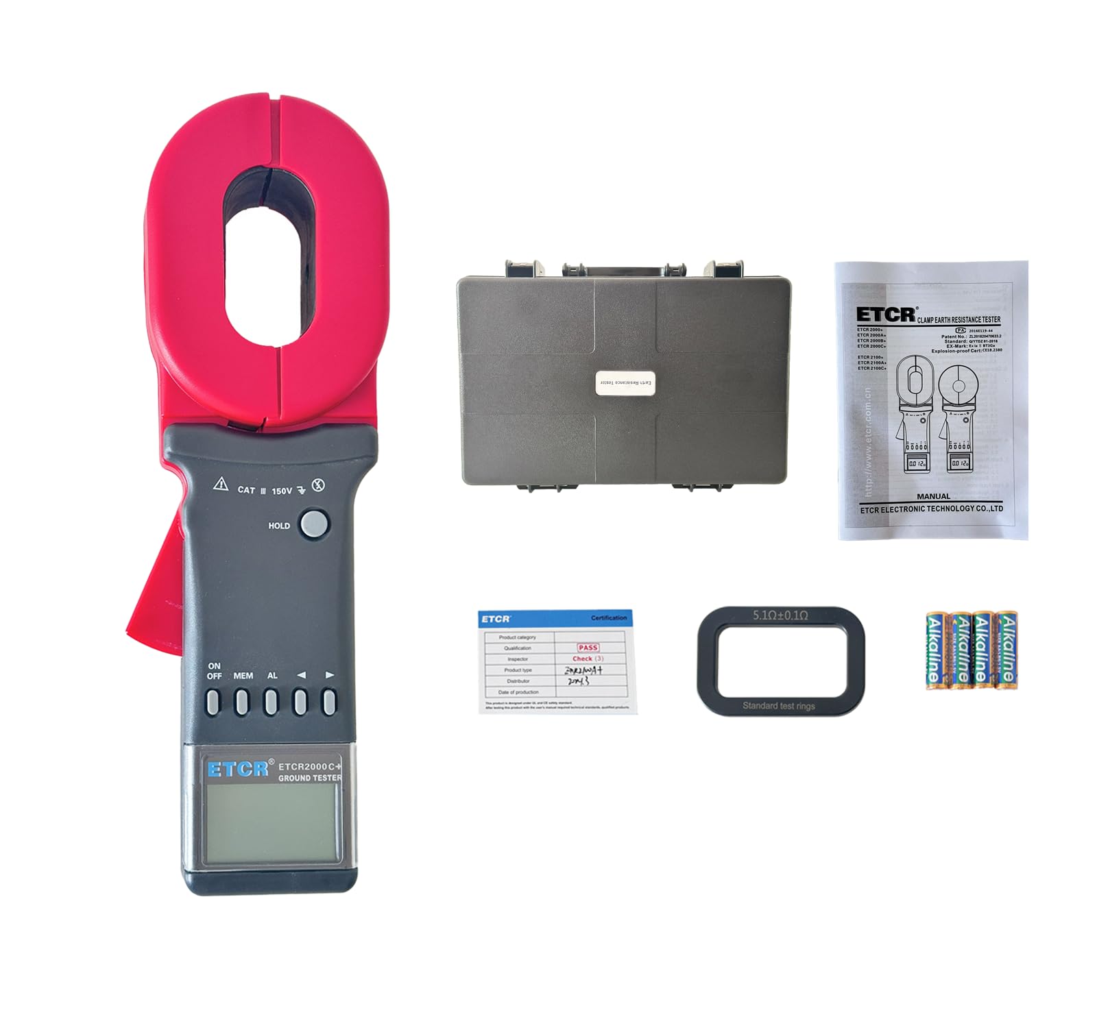 ETCR2000C+ Digital Clamp Ground Resistance Tester - 0.010Ω to 1200Ω Range, 0.00mA to 20.0A Current Measurement - Double Insulation Safety - Perfect for Electrical Maintenance, Industrial Safety Testing & Solar Panel Grounding Systems