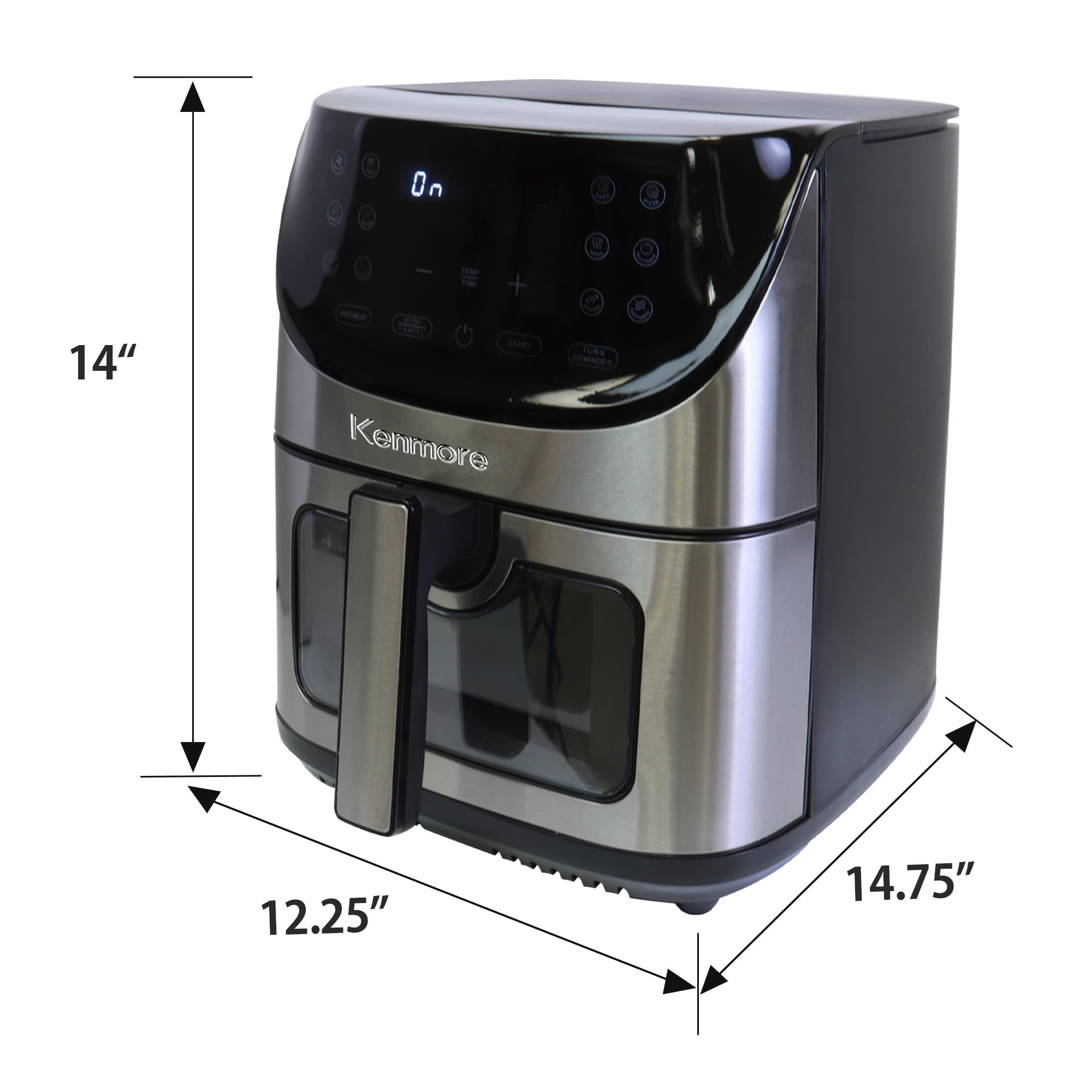 Kenmore 8 Quart Digital Air Fryer with Non-Stick Basket - 12 Preset Cooking Functions, Touch Screen Controls for French Fries, Chicken & More | Compact Countertop Kitchen Appliance for Healthy Frying, Baking & Roasting | Perfect for Family Dinners, Parties & Quick Meals | Stainless Steel Black Design