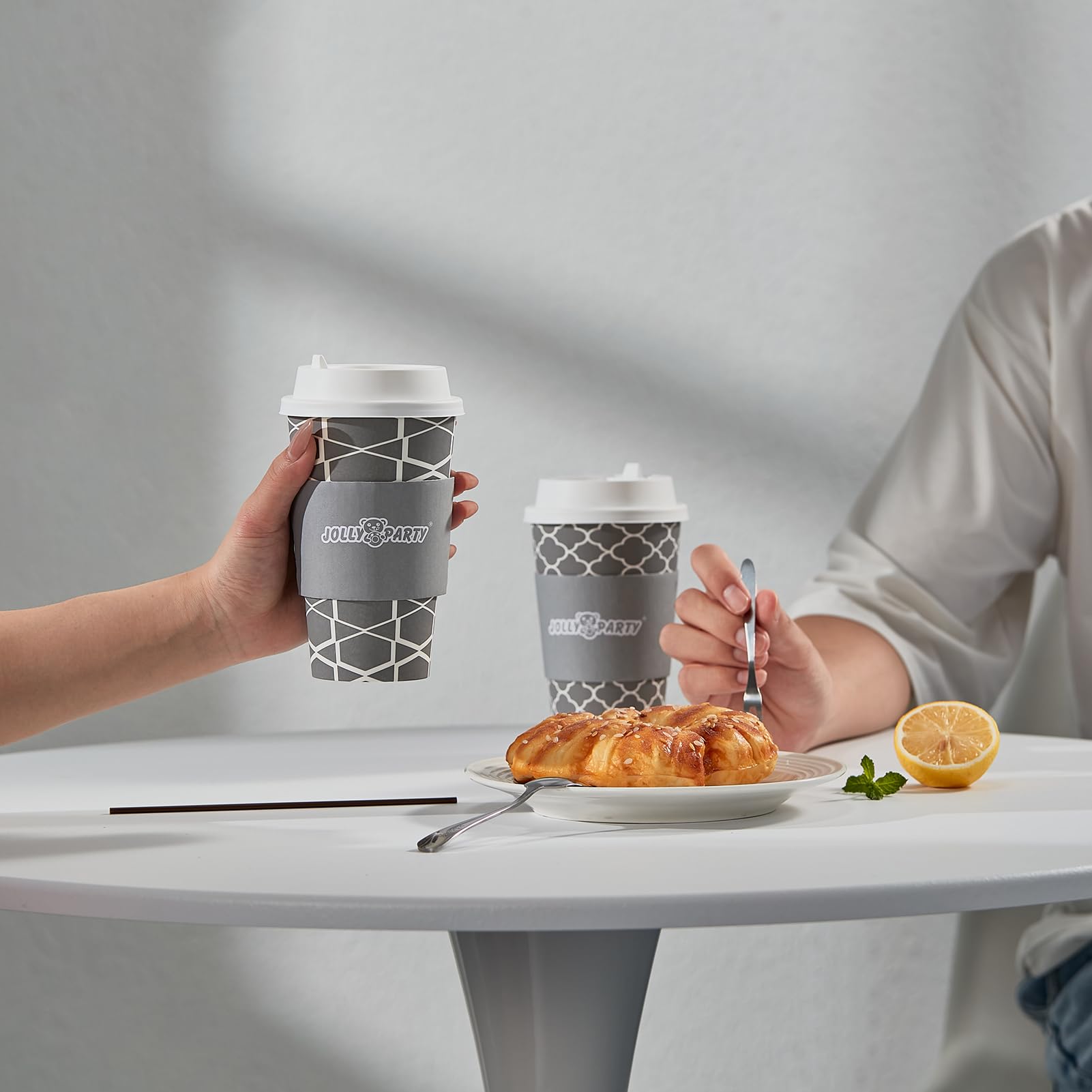 100 Sets 16 oz Disposable Paper Coffee Cups with Lids, Sleeves & Straws - Hot/Cold Beverage Drinking Cups for Coffee, Tea, Water - Perfect for Office, Travel, Cafes & Takeout