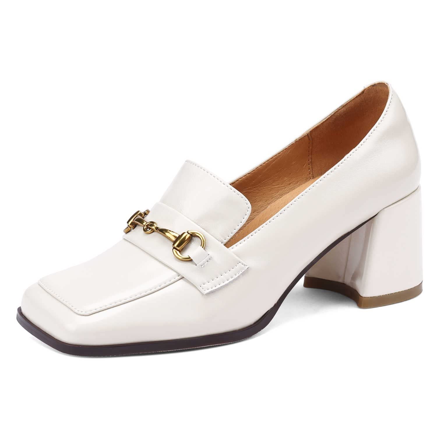 PARARICA Women's Leather Loafers with Chunky Heel - Slip On Square Toe Casual Shoes for Work, Office & Everyday Wear