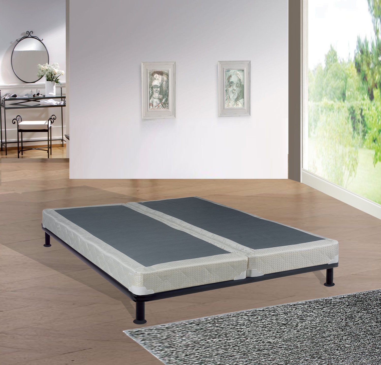 Low Profile Wood Box Spring Foundation for Mattress - Twin Size, Grey - Fully Assembled Traditional Bed Base for Better Sleep Support | Perfect for Guest Rooms, Dorms & Small Spaces