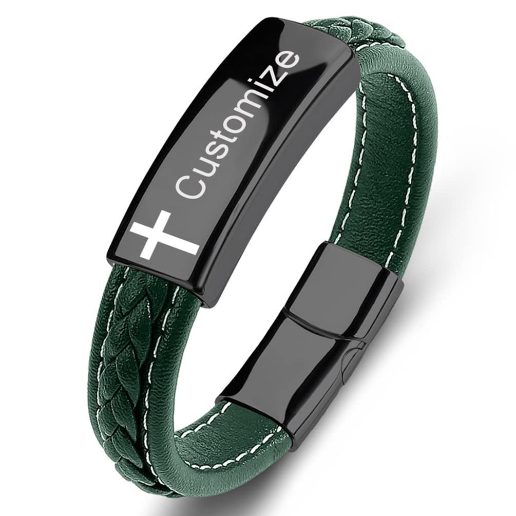 SHNIAN Personalized Leather Christian Bracelet with Magnetic Clasp - Religious Jewelry Gift for Men & Women - Perfect for Daily Wear & Church