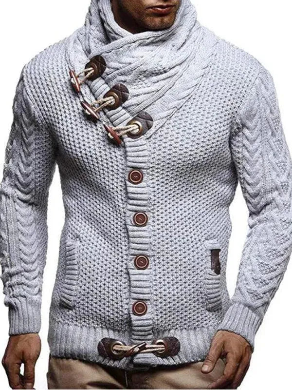 Men's Turtleneck Button-Up Cardigan Sweater - Warm Winter Knit Pullover for Office, Casual & Date Nights