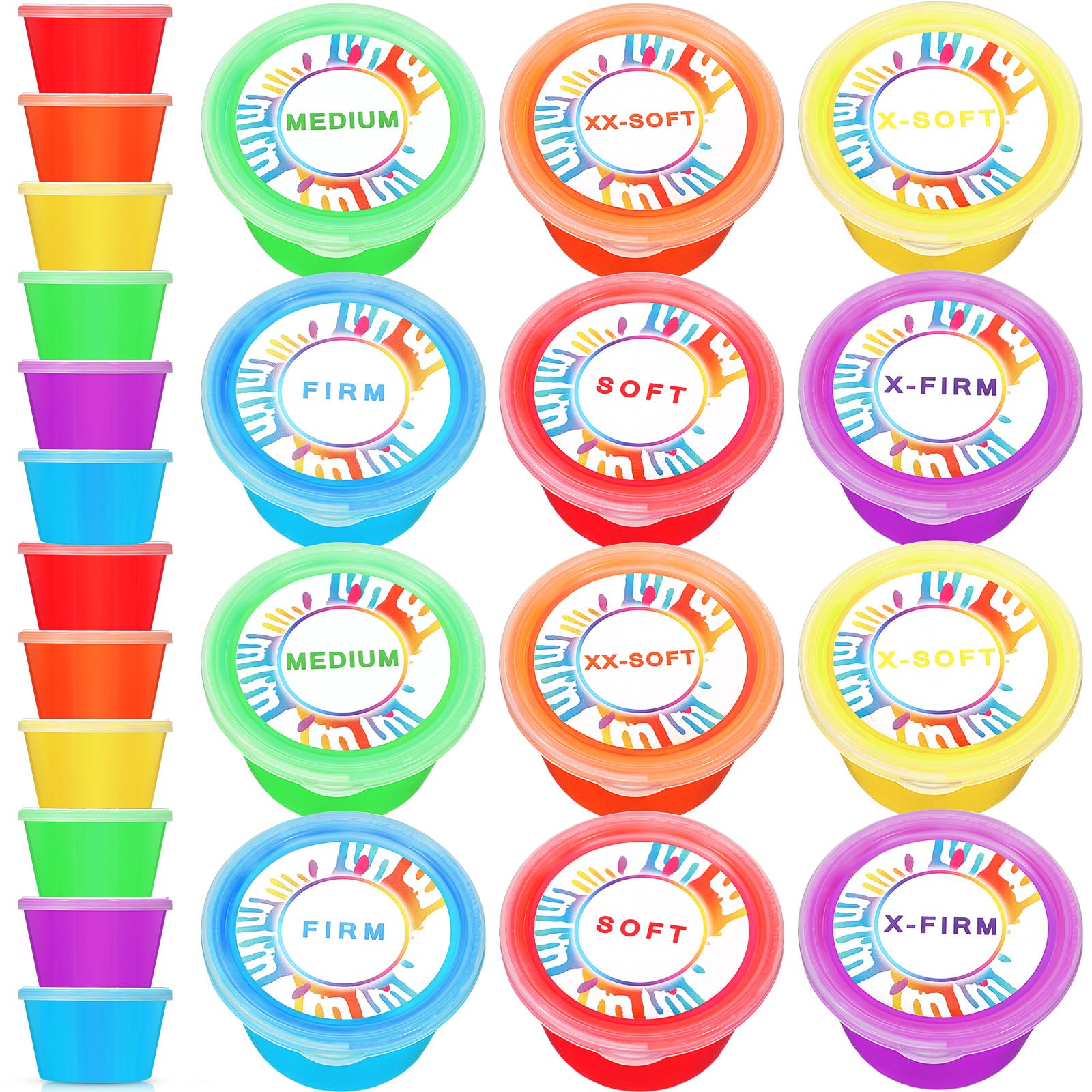 24 Packs 6 Strengths Therapy Putty for Hand Exercise - Stress Relief & Strength Training for Adults (3 Ounces) - Ideal for Rehabilitation, Arthritis, and Office Stress Relief