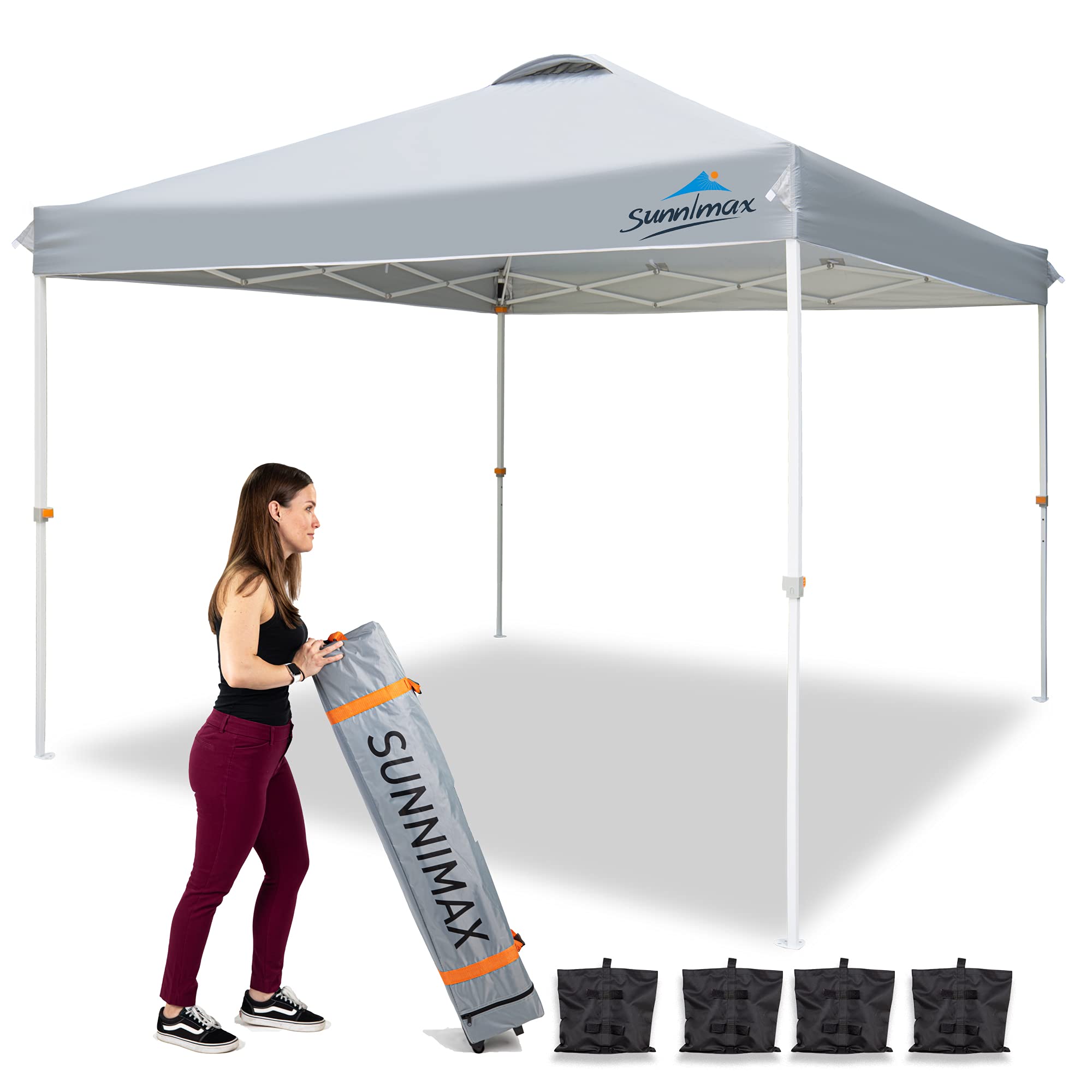 10x10FT Pop Up Canopy Tent - Waterproof Portable Folding Shelter with Roller Bag & 4 Sand Bags - Ideal for Outdoor Parties, Tailgating, Camping & Beach Events (Grey)