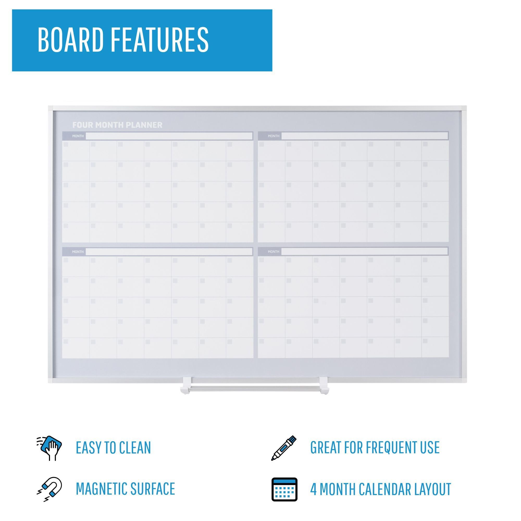 MasterVision Magnetic Dry Erase 4-Month Whiteboard Planner - 36