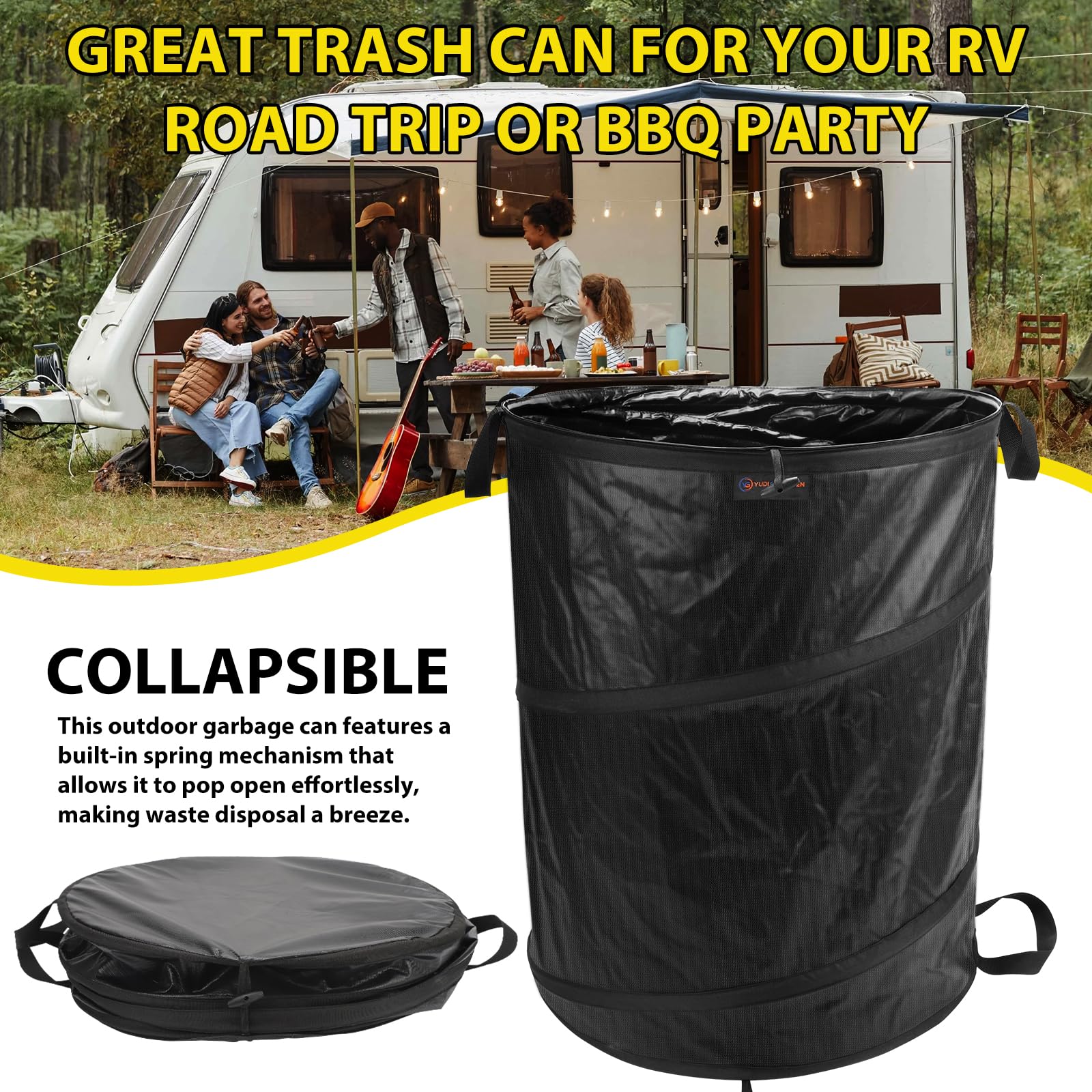 **YUDI & GARDEN 45 Gallon Collapsible Garden Bag - Foldable Trash Can for Camping, Yard Waste, Leaves & Lawn - Reusable Pop-Up Garbage Bin for Patio, Outdoor & Travel Use**    *(Use Cases: Perfect for camping trips, backyard cleanup, leaf collection, patio waste disposal, and outdoor adventures.)*