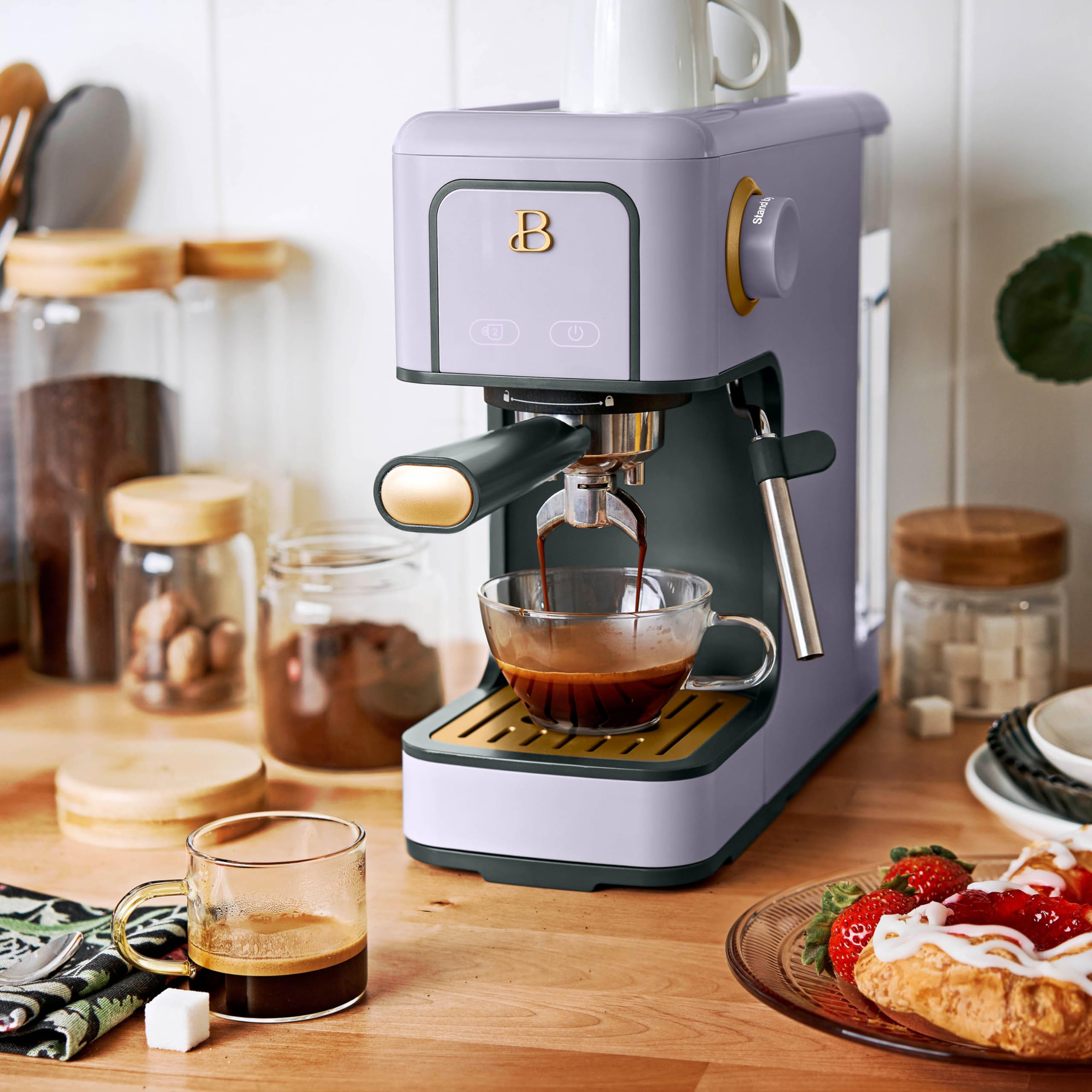 Drew Barrymore 20-Bar Pressure Espresso Machine - Slim & Sleek Lavender Finish for Home Baristas | Perfect for Small Kitchens, Office Coffee Breaks & Gift Giving