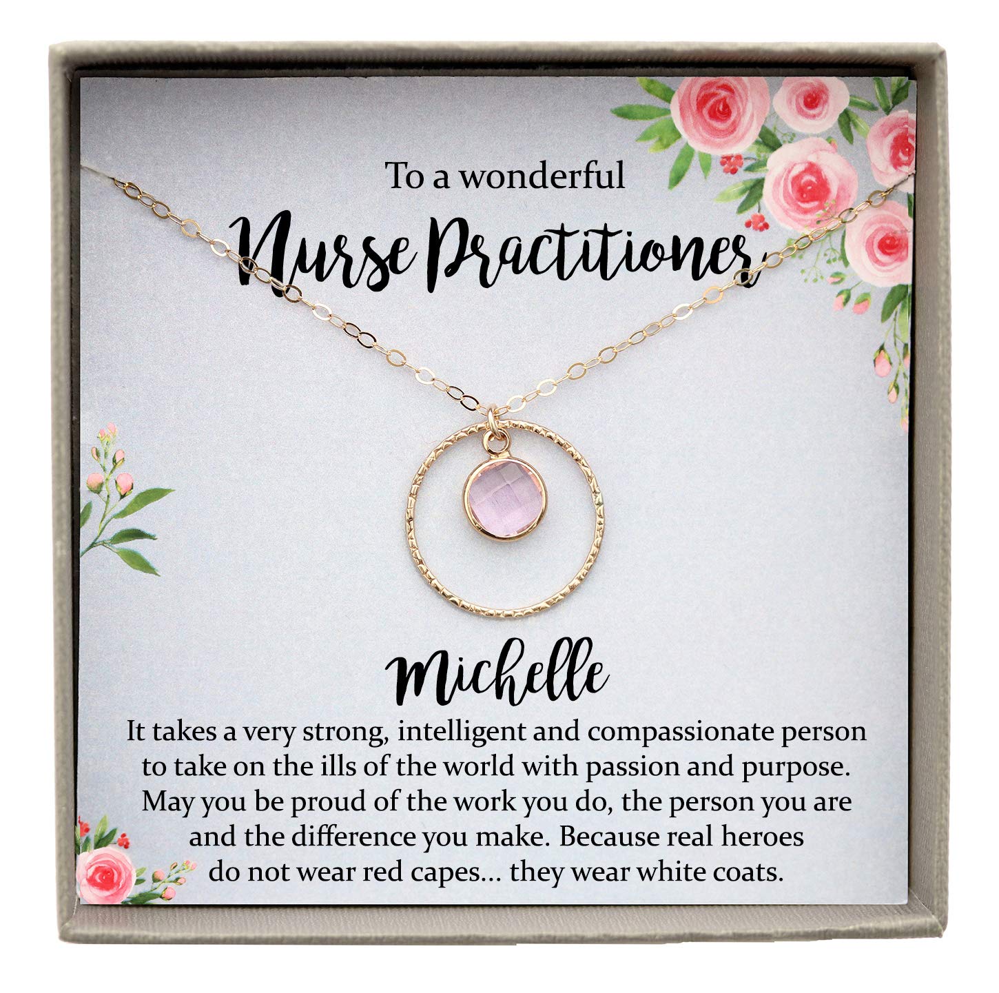 Personalized Nurse Practitioner Gifts for Women - Custom Birthstone Necklace with Inspirational Message - Perfect Nurse Appreciation Gift for Graduation, Birthday & Thank You Present