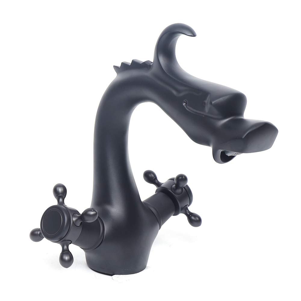 **Vintage Black Dragon Bathroom Faucet - Elegant Double Handle Single Hole Basin Sink Mixer Tap with Hot & Cold Water Hoses & Accessories, Antique Black Oil Finish - Perfect for Classic & Gothic Style Bathrooms**