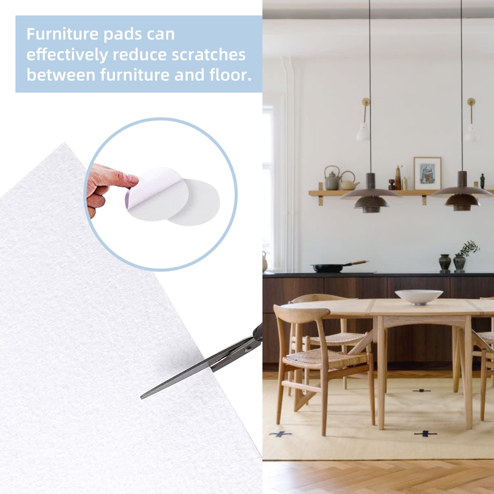 Self-Adhesive Felt Furniture Pads 10-Pack - Cuttable Anti-Scratch Floor Protectors for Chair Legs & Furniture Feet - Hardwood Floor Safe (White) - Perfect for Living Room, Office & Dining Room Furniture Protection