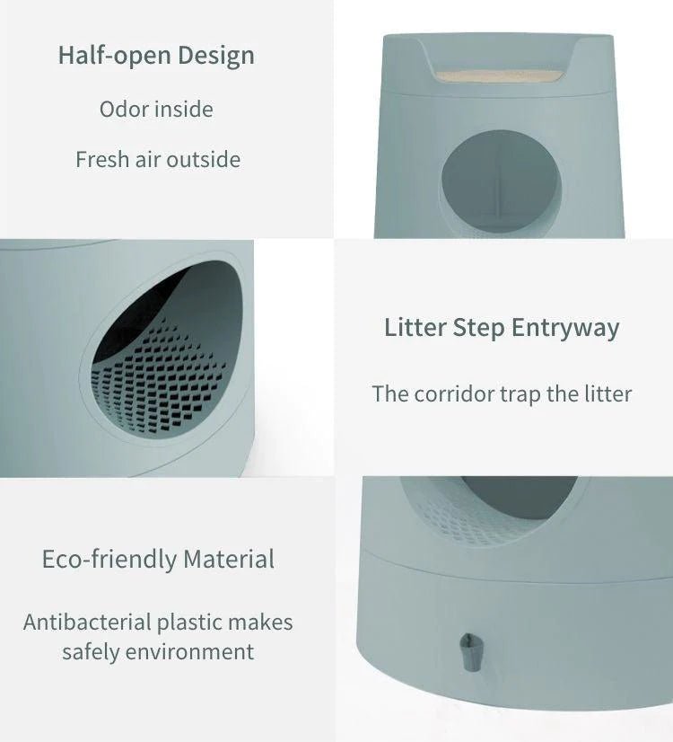 XL Castle 2-in-1 Front Entry Cat Litter Box with Scratch Basin - Morandi Green | Large Enclosed Litter Box for Indoor Cats | Odor Control & Privacy Design for Home & Apartment Use