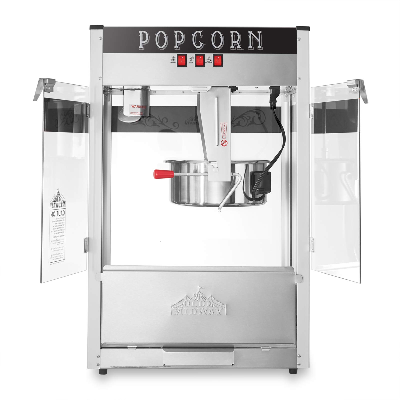 Olde Midway Commercial Popcorn Machine Maker Popper with Extra Large 16-Ounce Kettle - Black | Professional Popcorn Maker for Movie Nights, Parties & Concessions | Heavy Duty Stainless Steel Popcorn Popper for Theaters, Carnivals & Home Use