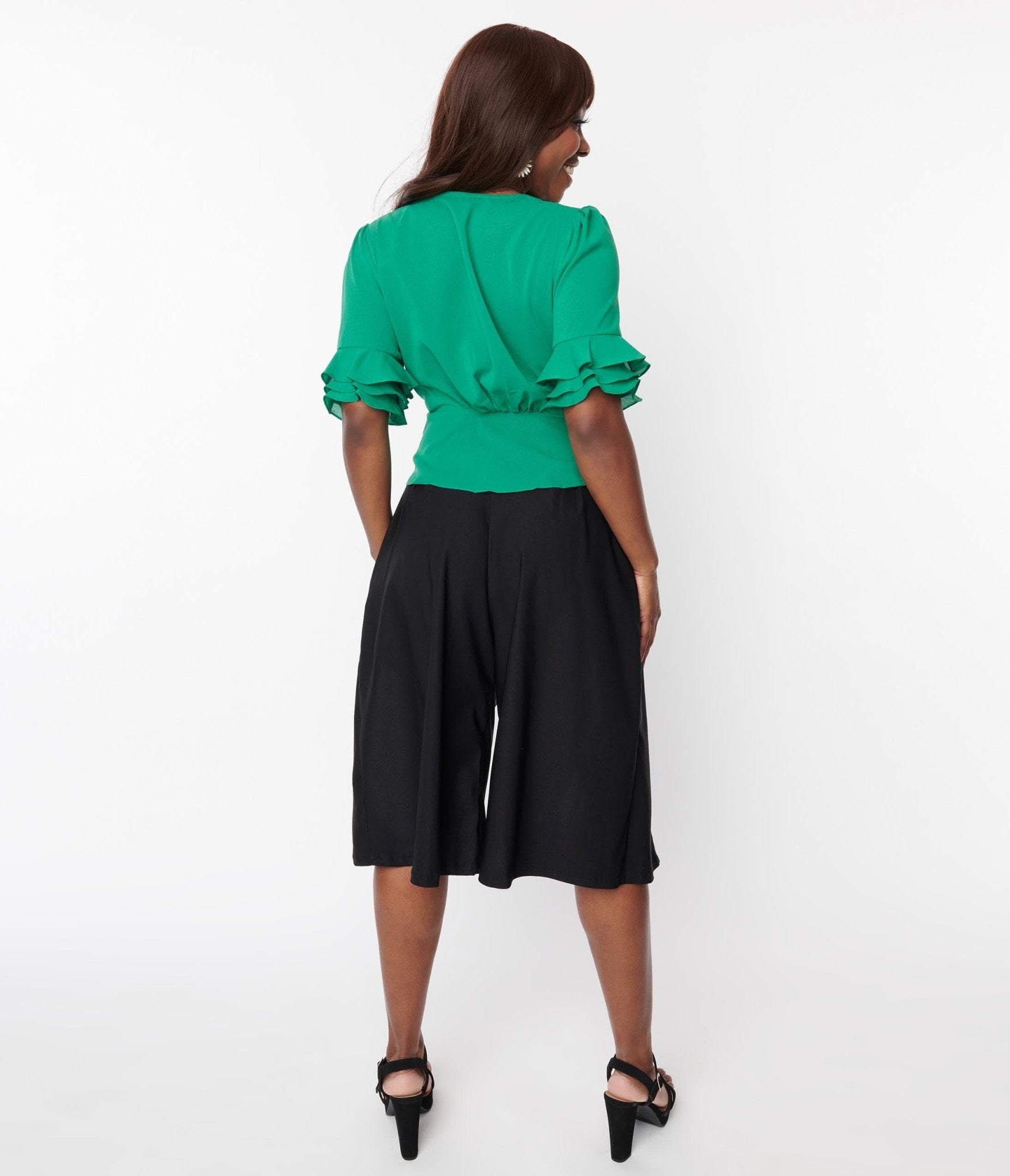 Stylish Black Wide Leg Abigail Culotte Pants for Women - Comfortable High Waisted Palazzo Trousers for Office, Travel & Casual Wear