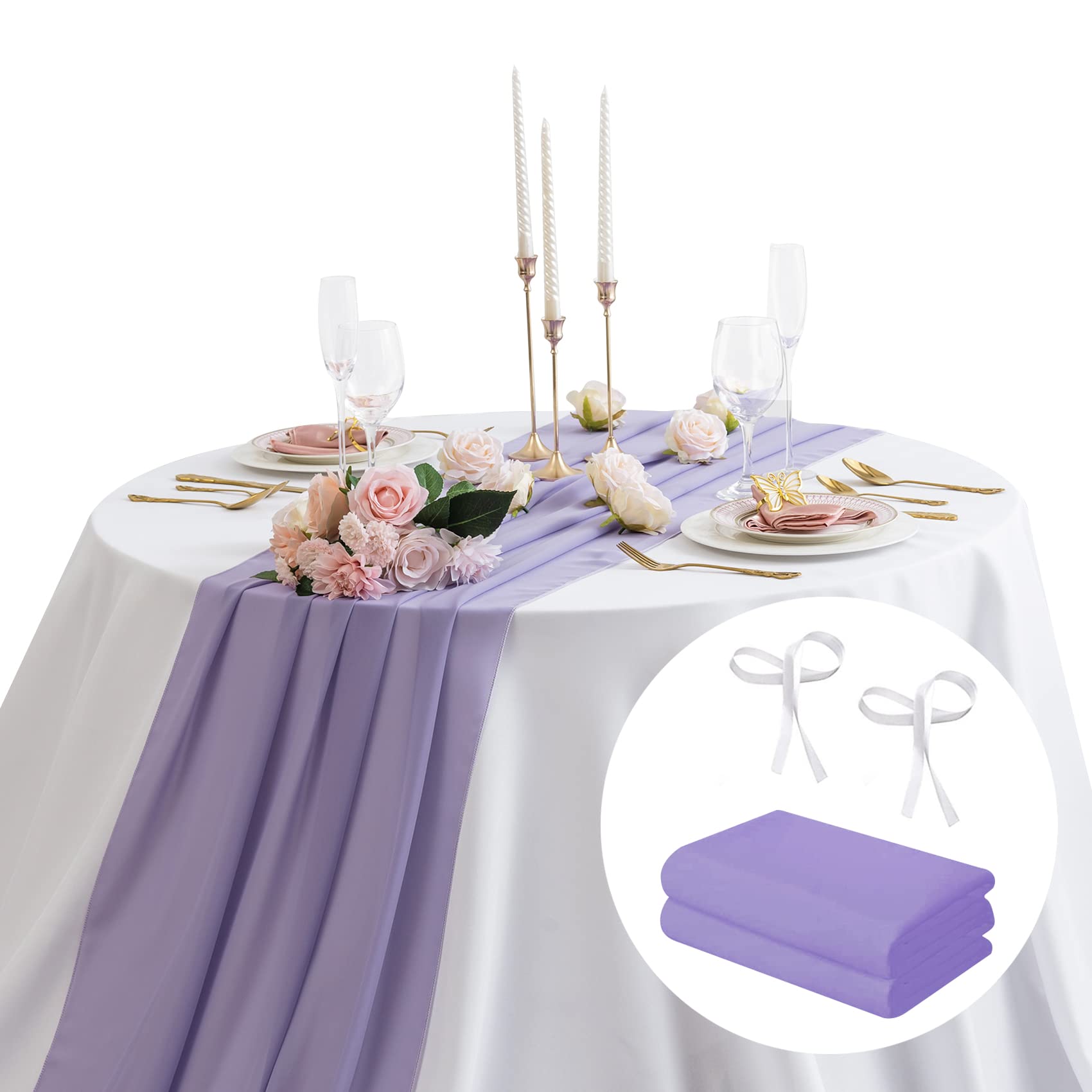 2-Pack AILITI Chiffon Table Runners 29x120 Inches - Elegant Sheer Gauze Table Decor for Weddings, Baby Showers & Birthday Parties (Lavender) - Perfect for Romantic Cake Tables and Rustic Event Decorations