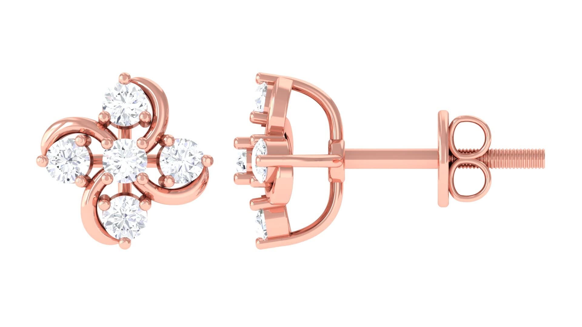 1/2 CT Diamond Stud Earrings for Women - 14K Solid Gold Floral Design Earrings | Elegant Flower Stud Earrings for Everyday Wear, Date Night & Special Occasions