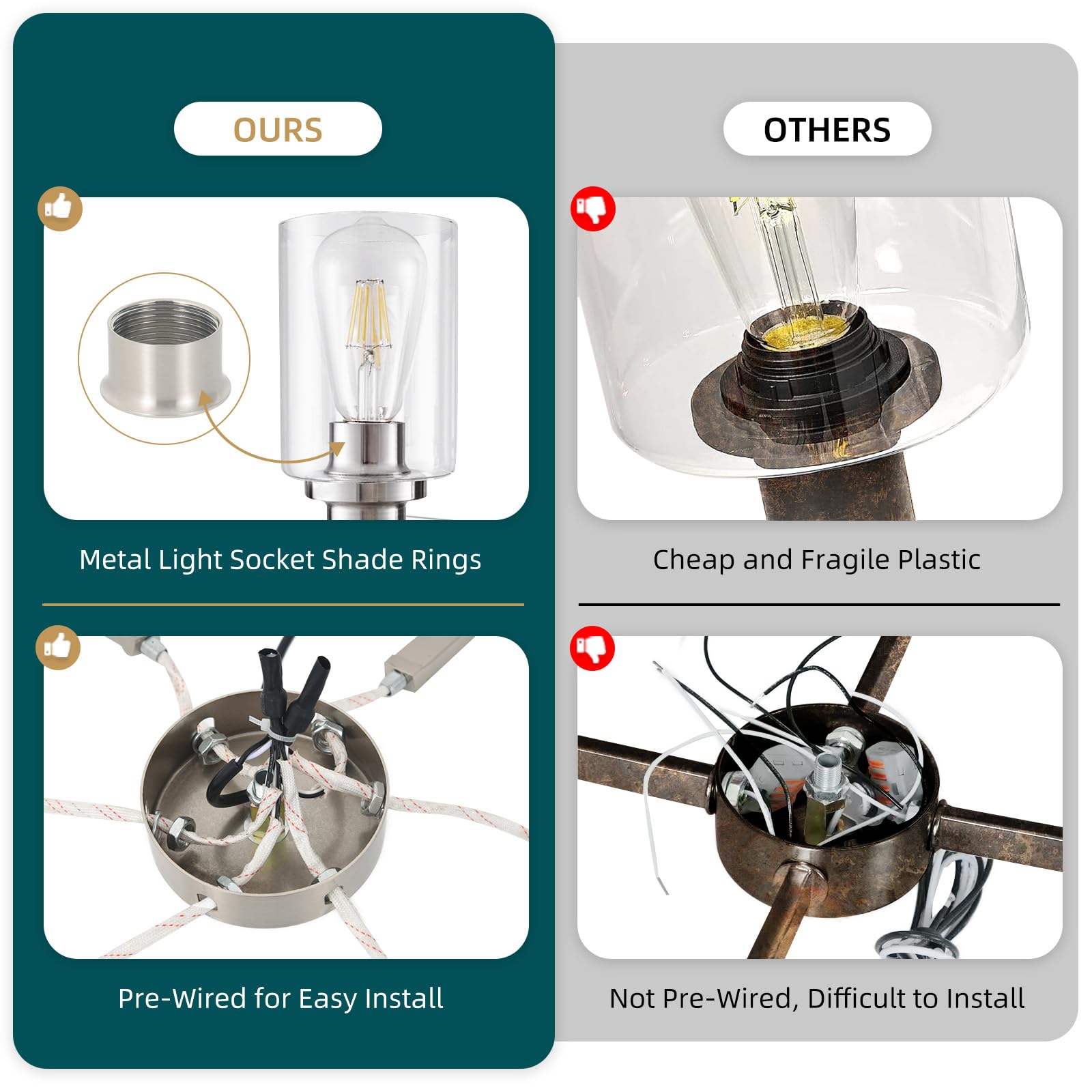 6-Light Brushed Nickel Chandelier - Modern Farmhouse Pendant Lighting with Glass Shade for Dining Room, Kitchen Island, Foyer & Hallway | Elegant Ceiling Fixture for Home Decor & Entertaining