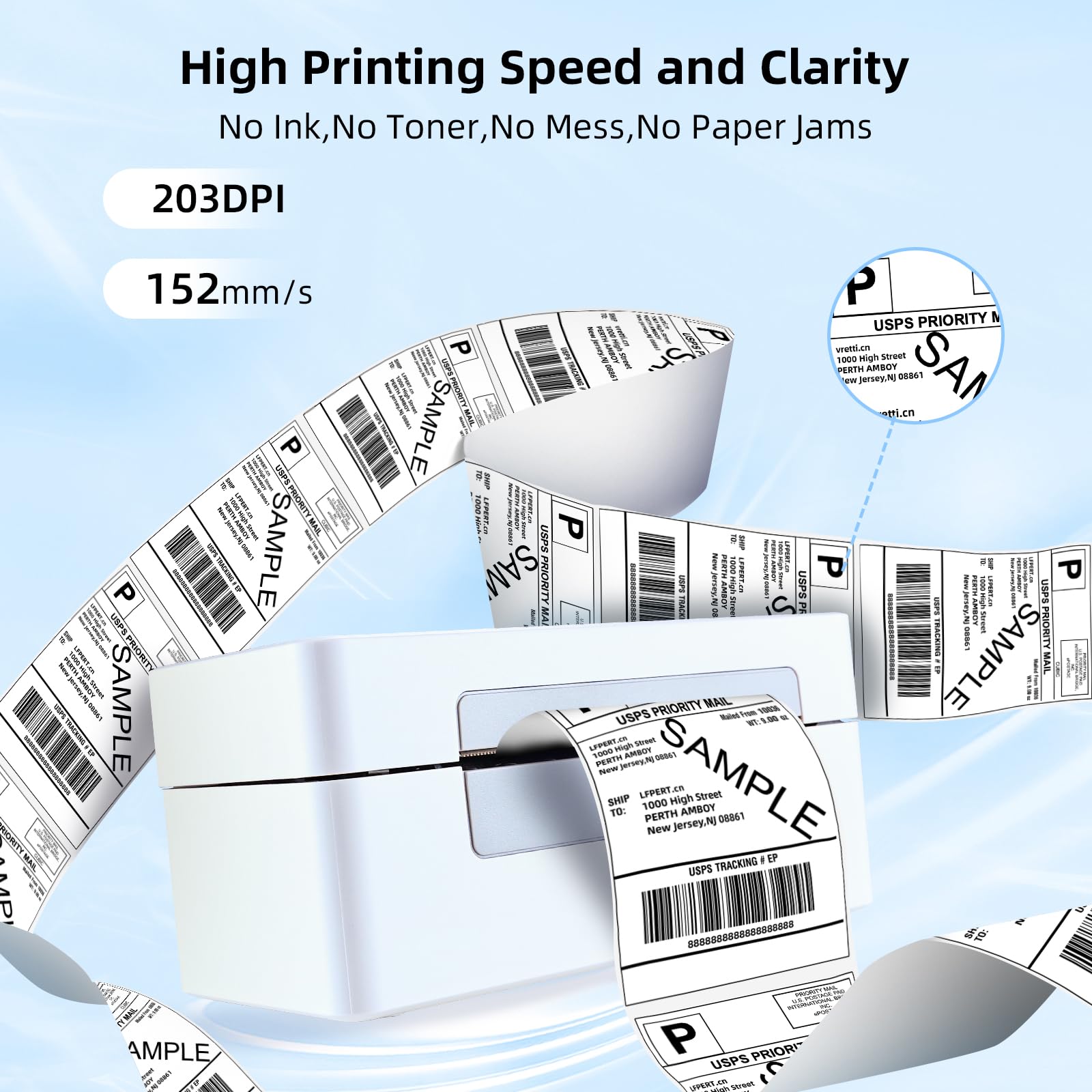 4x6 Thermal Shipping Label Printer - High Speed USB Barcode Printer for Amazon, eBay, USPS, FedEx | Compatible with Windows, Mac, Linux | Perfect for E-commerce, Warehouse & Small Business Shipping (White-Gray)
