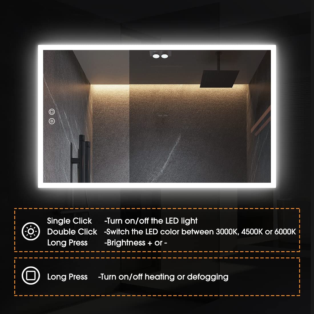 40 x 24 Inch Smart LED Bathroom Mirror with Anti-Fog, Dimmable White/Warm/Natural Light - IP54 Waterproof Vanity Mirror for Makeup & Shaving (Horizontal & Vertical Mount) - Perfect for Modern Bathrooms, Spa-Like Experience & Home Decor Upgrade