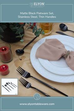 Elyon Lea 20-Piece Matte Black Flatware Set - 18/10 Stainless Steel Silverware with Thin Handles - Durable Cutlery Set for 4 - Perfect for Dinner Parties, Restaurants & Everyday Dining