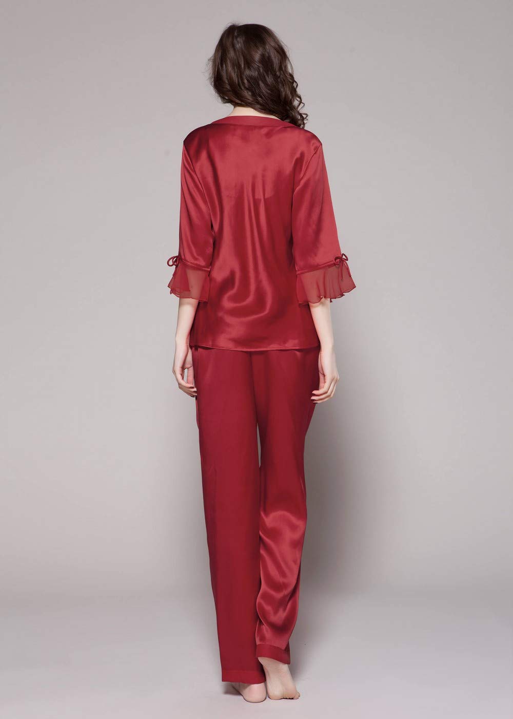 LilySilk 100% Mulberry Silk Pajama Set for Women - V-Neck 3/4 Sleeve Luxury Sleepwear & Loungewear - Perfect for Relaxing at Home, Spa Days and Gift Giving