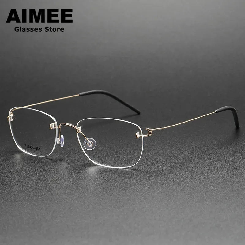 Aimee Unisex Rimless Square Titanium Eyeglasses 4297 - Lightweight Durable Frame for Reading & Computer Use - Fashionable Eyewear for Men & Women