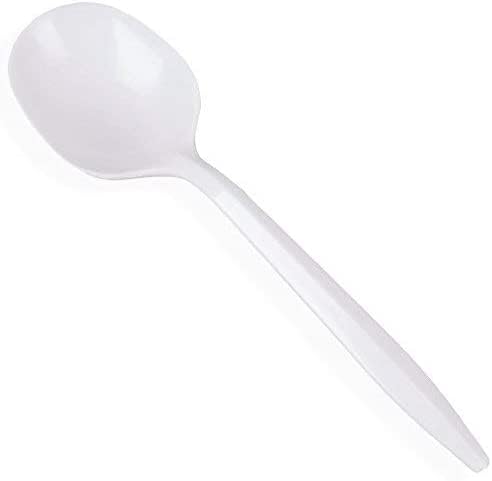 400 Pack Heavy Duty Disposable Plastic Soup Spoons - Durable White Utensils for Parties, Catering & Events | Bulk 4000 Count for Restaurants, Picnics & Takeout
