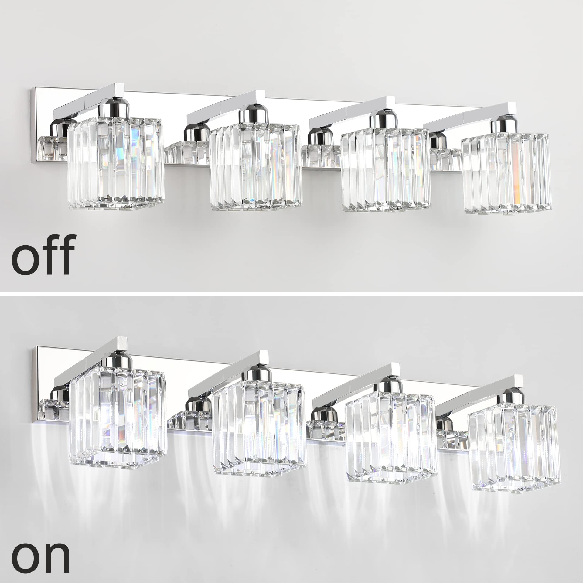 **Aipsun Modern Crystal Bathroom Vanity Light Fixture - 4-Light Chrome Vanity Lighting for Bathroom (Bulbs Not Included) - Perfect for Home, Hotel, and Spa Decor**
