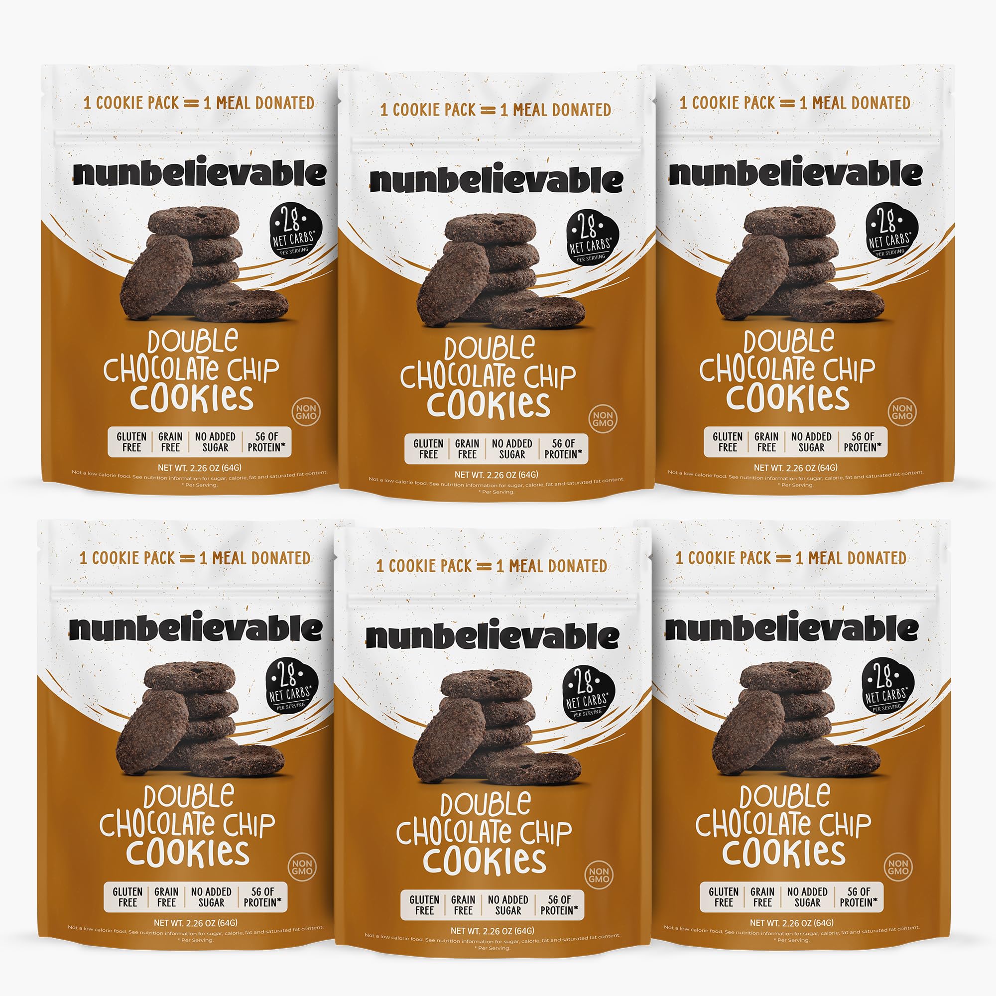 Nunbelievable Double Chocolate Keto Cookies - Gluten Free, Sugar Free, Low Carb Healthy Snacks (6 Pack, 2.26oz) | Perfect for Keto Diet, Diabetic-Friendly Dessert & On-the-Go Snacking