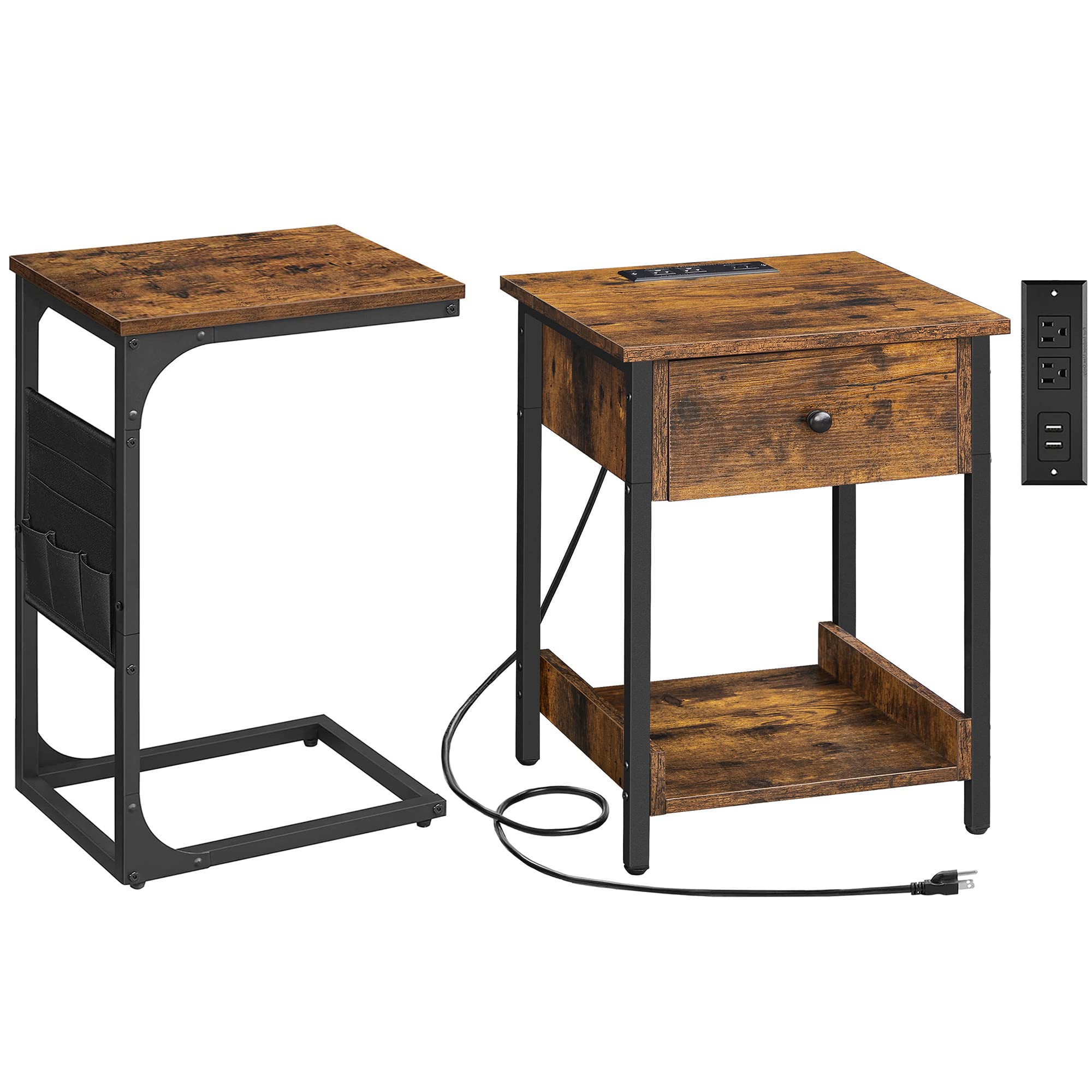 TUTOTAK Nightstand with Charging Station - USB Ports & Drawer - End Table, Side Table for Living Room & Bedroom - Perfect for Phone Charging & Bedside Storage