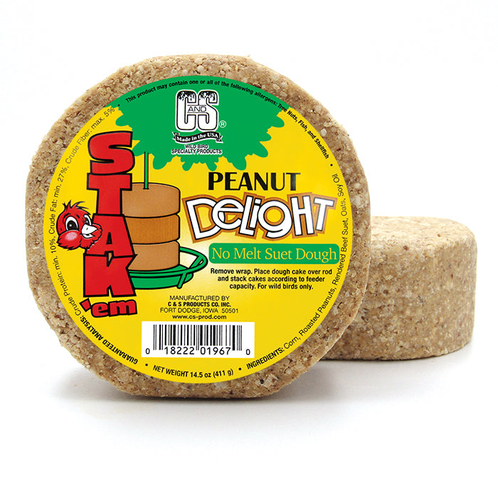 Peanut Delight Suet Stak'em - Set of 6 High Energy Bird Feed Cakes for Wild Birds - Perfect for Backyard Bird Feeding & Attracting Woodpeckers, Nuthatches & Chickadees