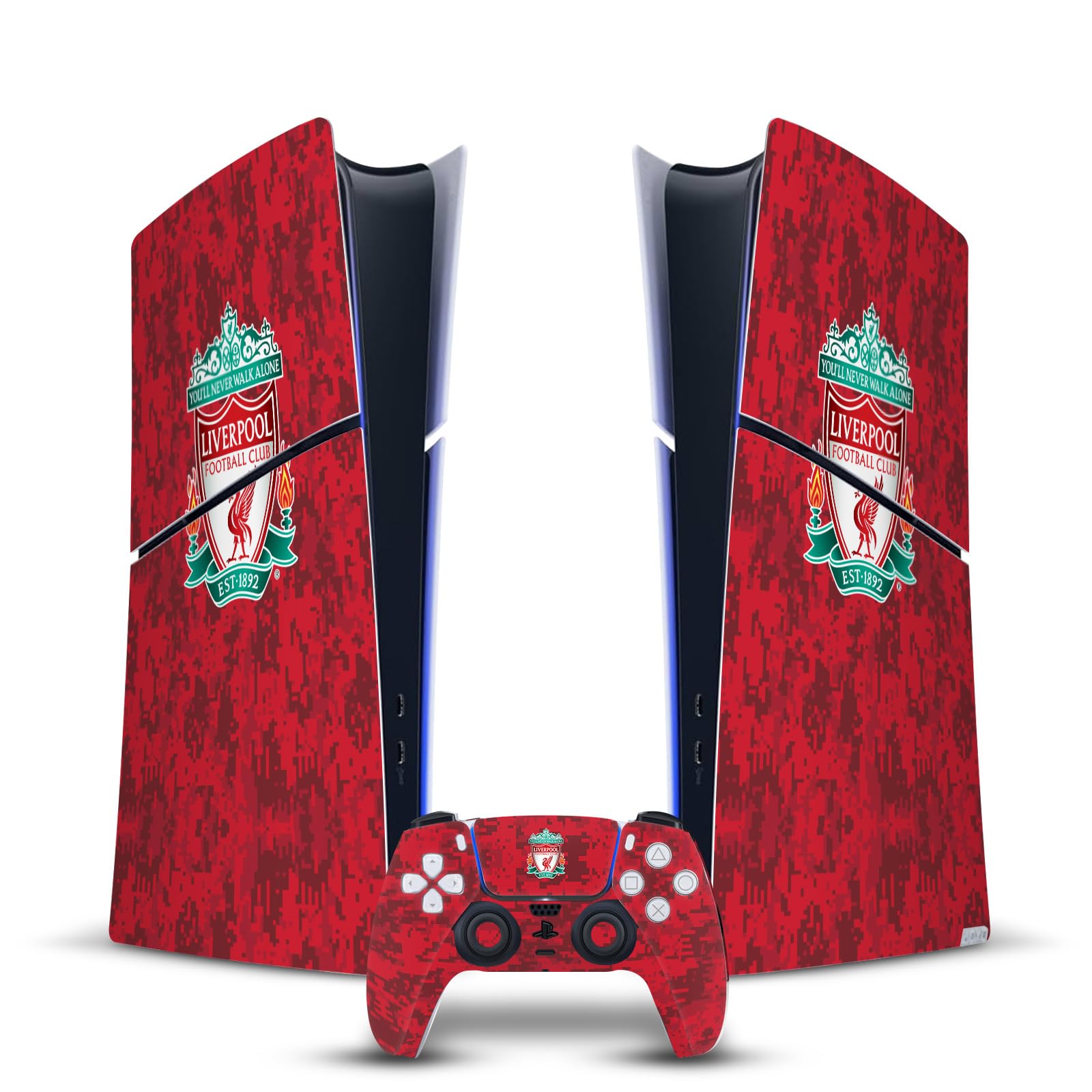 Official Liverpool FC Crest Red Camouflage Vinyl Sticker for Sony PS5 Slim & DualSense Controller - Gaming Skin Decal for Football Fans, Custom Console & Controller Protection - Perfect for Game Rooms, Man Caves & Gifts