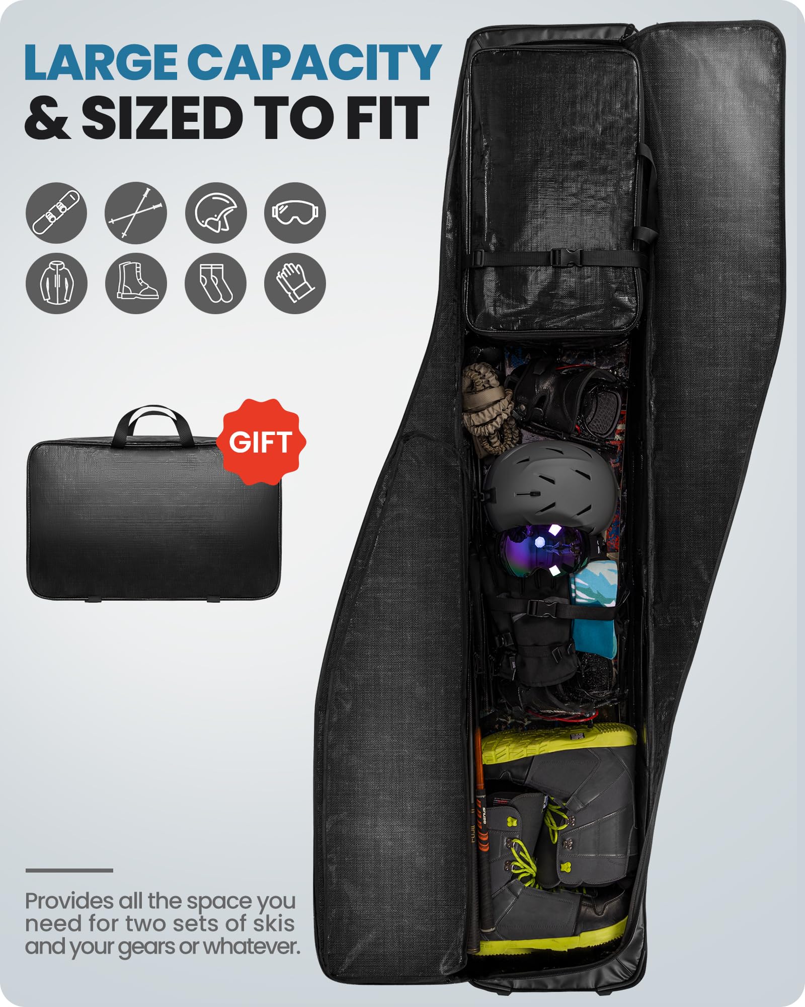 OutdoorMaster Padded Snowboard Bag with Wheels - Waterproof Travel Snowboard Case for Airplane - Removable Shoulder Straps & Storage Pockets - Perfect for Winter Sports, Ski Trips & Snowboard Travel Accessories