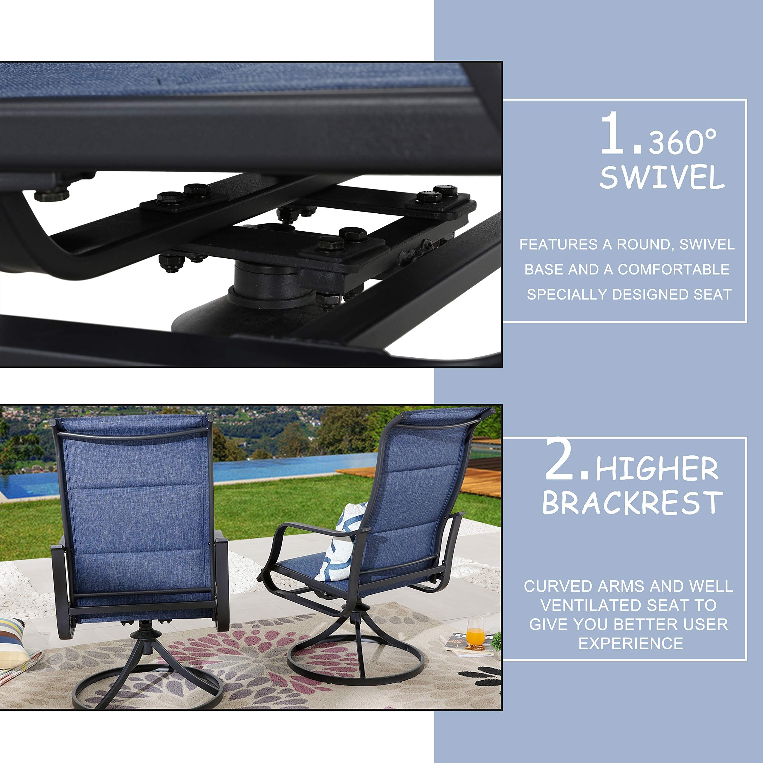 LOKATSE HOME Outdoor Patio Swivel Dining Chairs Set of 2 - All Weather Textilene Fabric Sling Chairs with Durable Frame, Blue - Perfect for Backyard, Poolside & Garden Relaxation