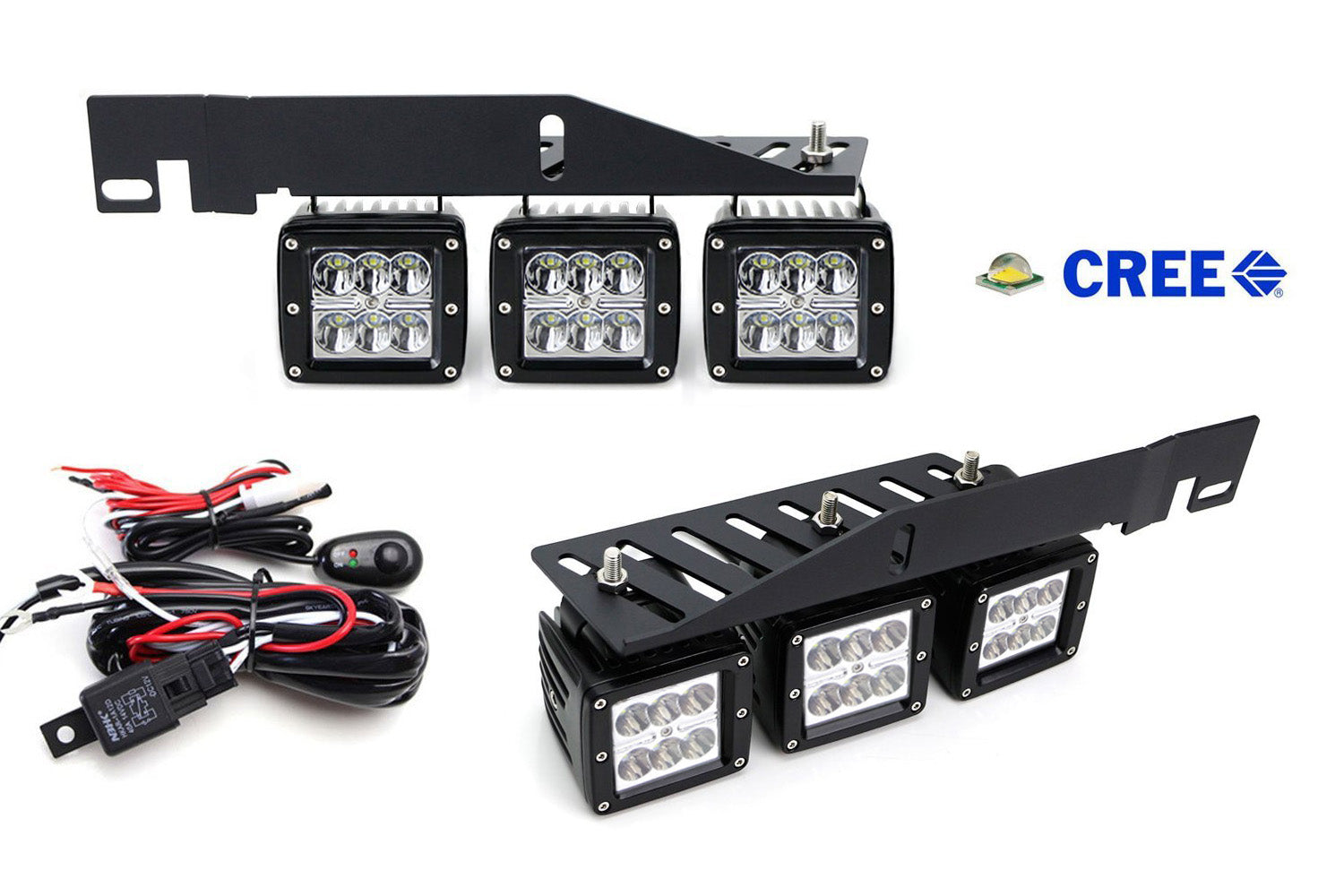 144W Triple LED Fog Light Kit with Lower Bumper Bracket & Wiring Harness for 2017+ Ford Raptor - Off-Road Adventure, Night Driving & Extreme Weather Visibility Upgrade