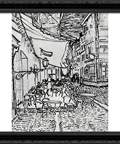 Vincent van Gogh The Cafe Terrace at Night 20x24 Inch Black Ornate Wood Framed Canvas Art Print - Wall Decor for Living Room, Bedroom & Office