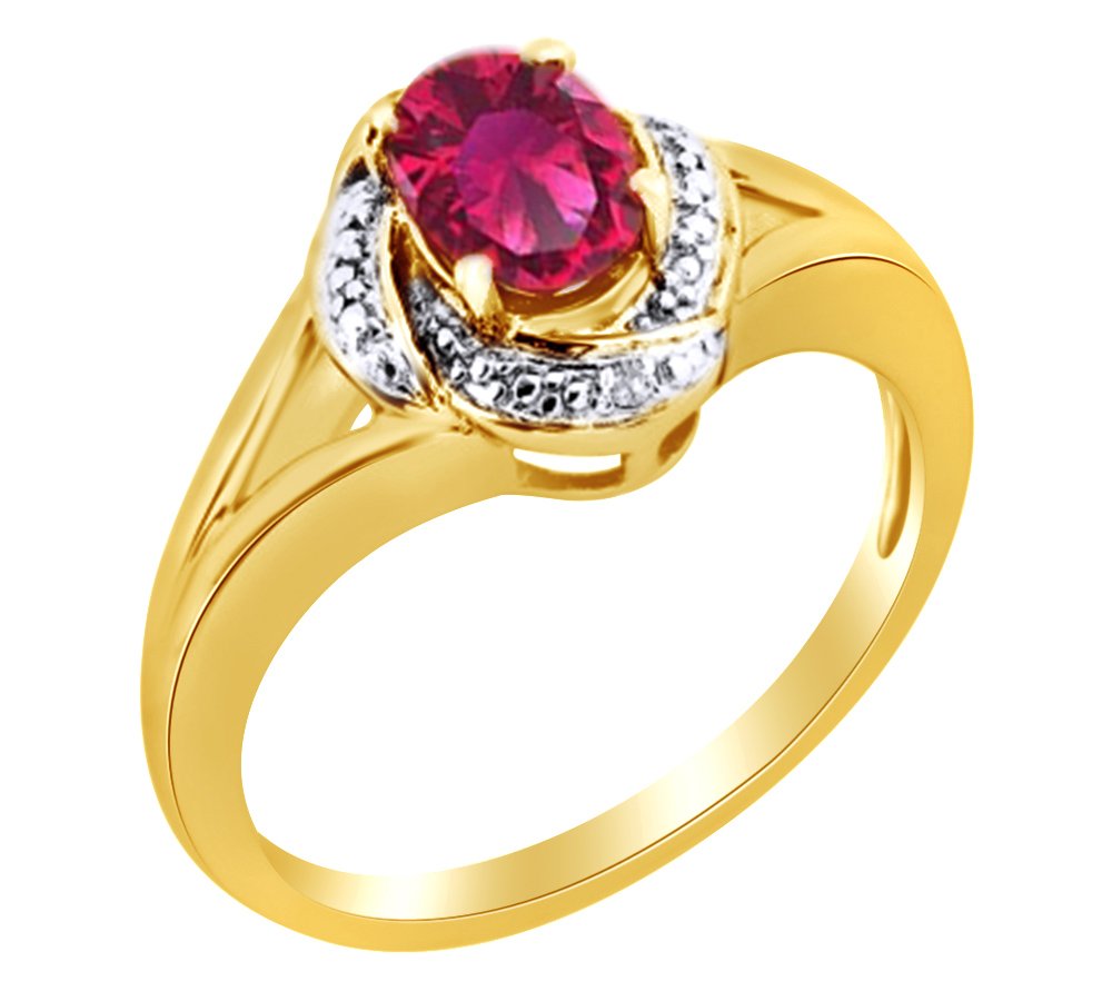 14K Gold Over Sterling Silver Oval Simulated Ruby & White Diamond Ring for Women - Elegant Jewelry Gift for Anniversary, Valentine's Day & Special Occasions