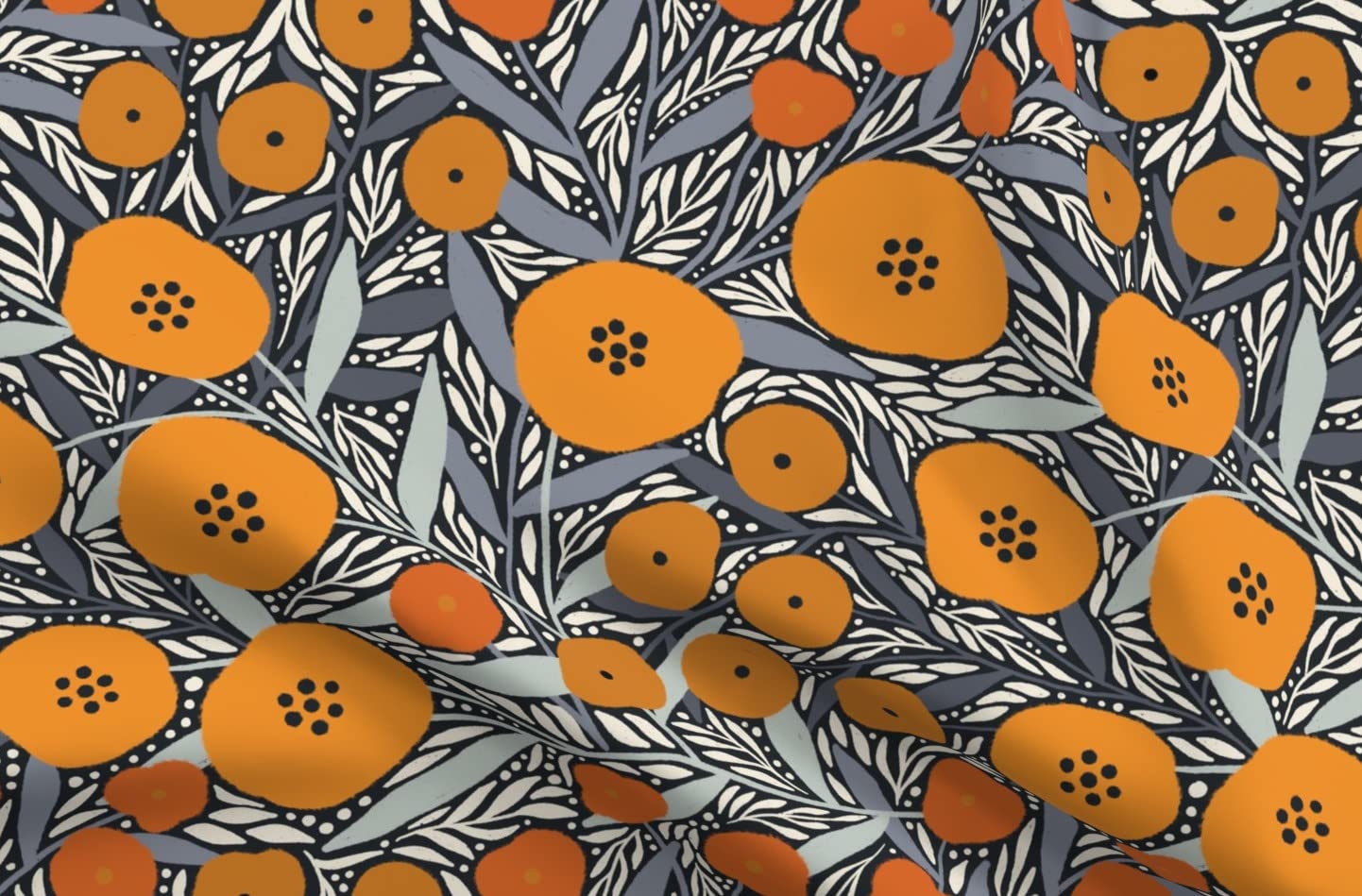 Floral Orange Bold Printed Fleece Fabric Fat Quarter by Spoonflower - Perfect for Sewing Blankets, Loungewear & No-Sew DIY Projects - Ideal for Home Decor, Baby Blankets & Crafting