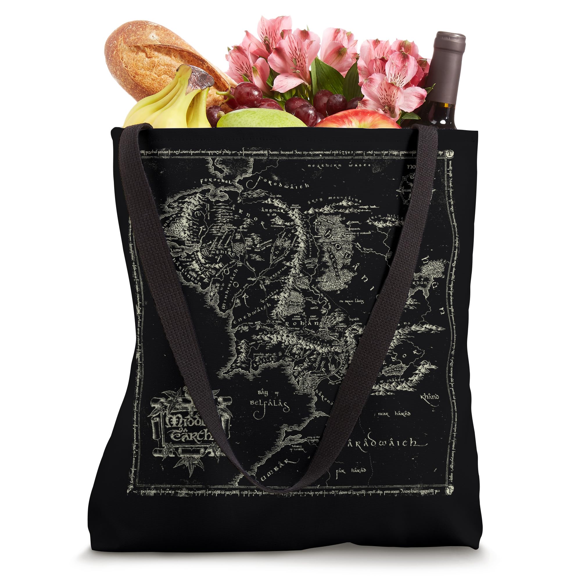 The Lord of the Rings Middle Earth Map Tote Bag - Fantasy Novel Inspired Canvas Shopping Bag for Book Lovers & LOTR Fans - Perfect for Groceries, Books, and Conventions