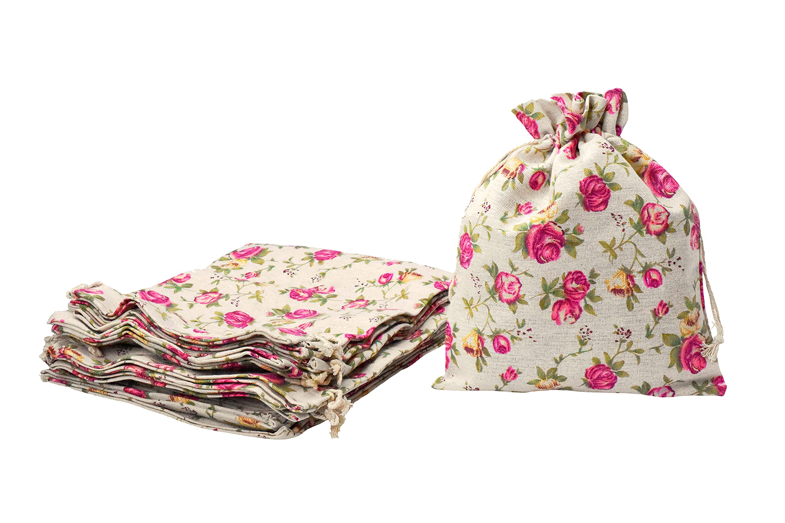 Mandala Crafts Rose Burlap Drawstring Bags - Floral Linen Gift Pouches for Wedding Favors, Party Decor & Jewelry Storage (20 Pack, 8x12 Inches) - Perfect for Bridal Showers, Baby Showers & Handmade Craft Gifts