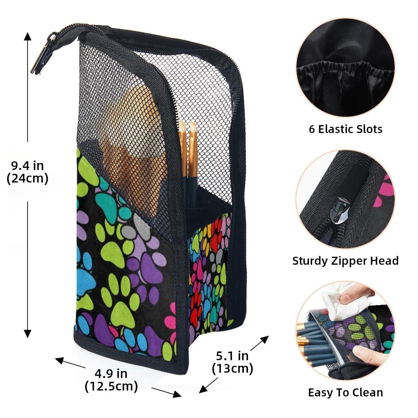 Premium 12-Piece Makeup Brush Organizer Bag with Colored Paw Print - Portable Travel Makeup Brush Holder Case for Professional Artists & Beauty Enthusiasts - Perfect for Home, Travel, and Salon Use