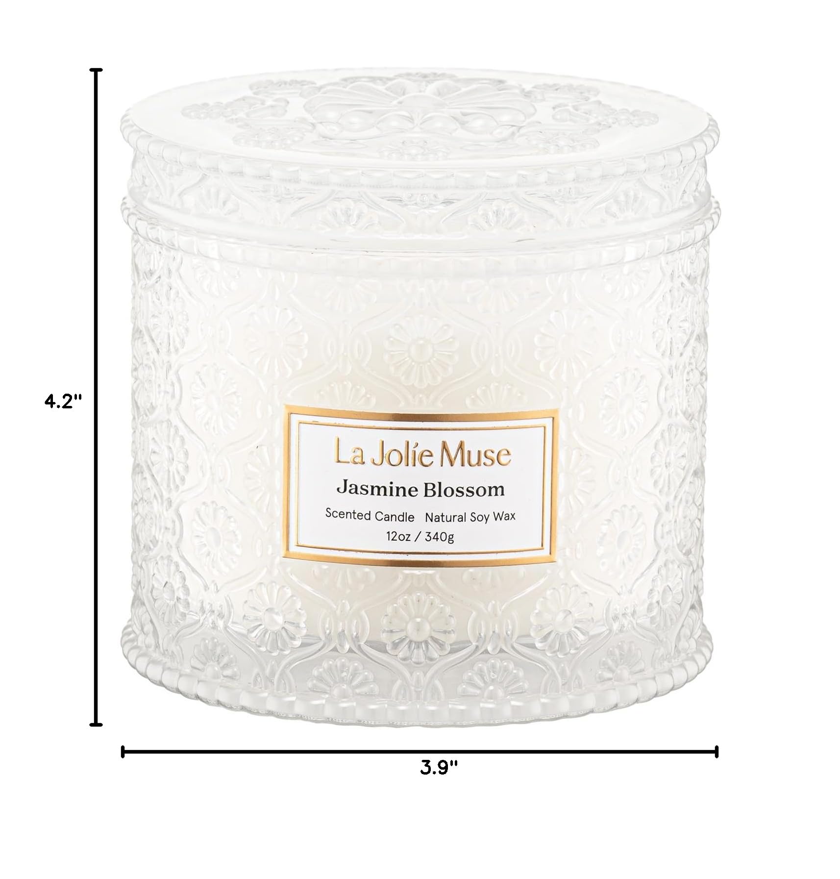 LA JOLIE MUSE Jasmine Scented Candle - 12oz Luxury 2-Wick Soy Candle for Home, 60 Hours Long Burning, White Decorative Candle - Perfect for Mother's Day Gifts, Relaxation & Aromatherapy