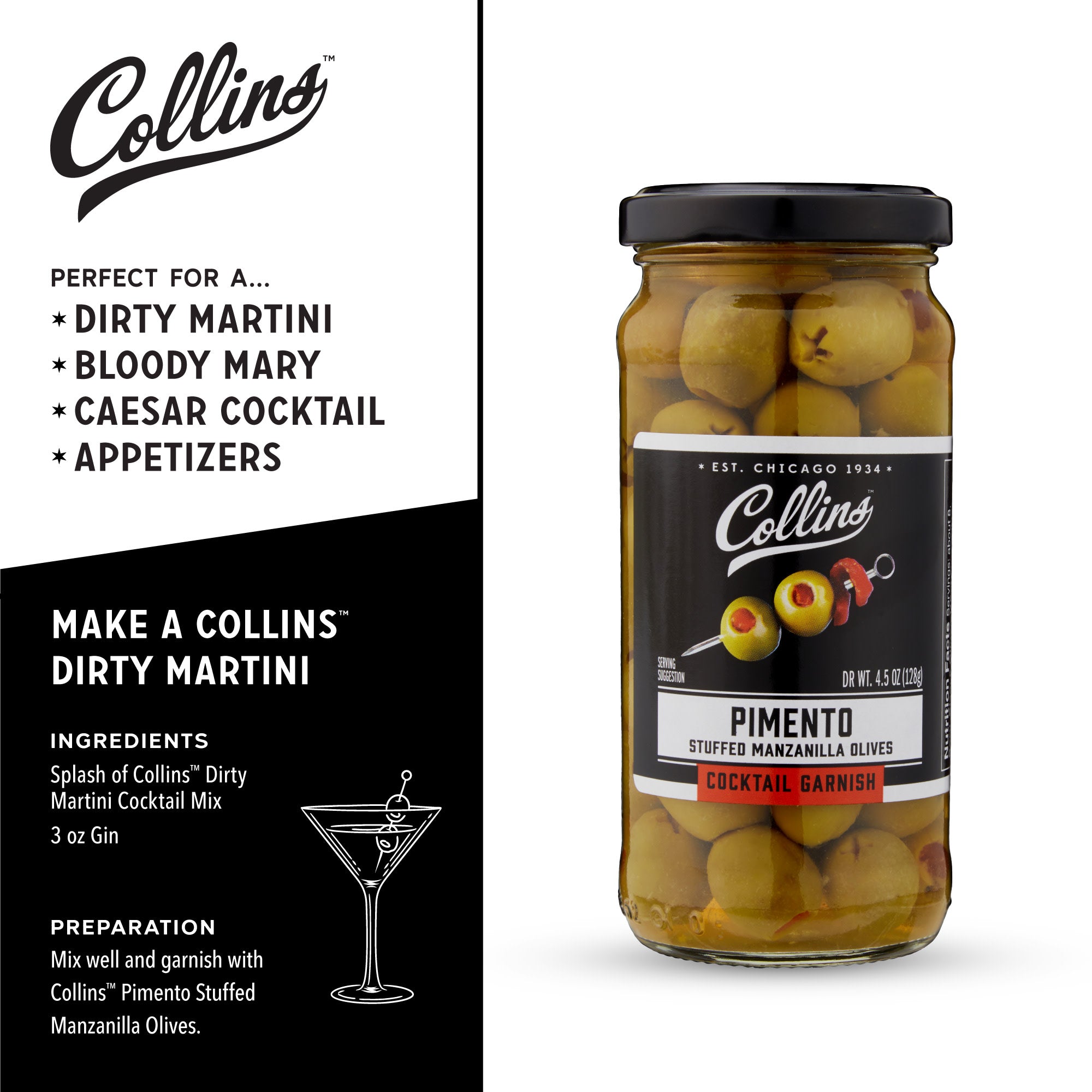 Premium Manzanilla Martini Pimento Stuffed Olives 5 oz (141g) - Spanish Green Olives for Cocktails, Charcuterie Boards & Gourmet Cooking