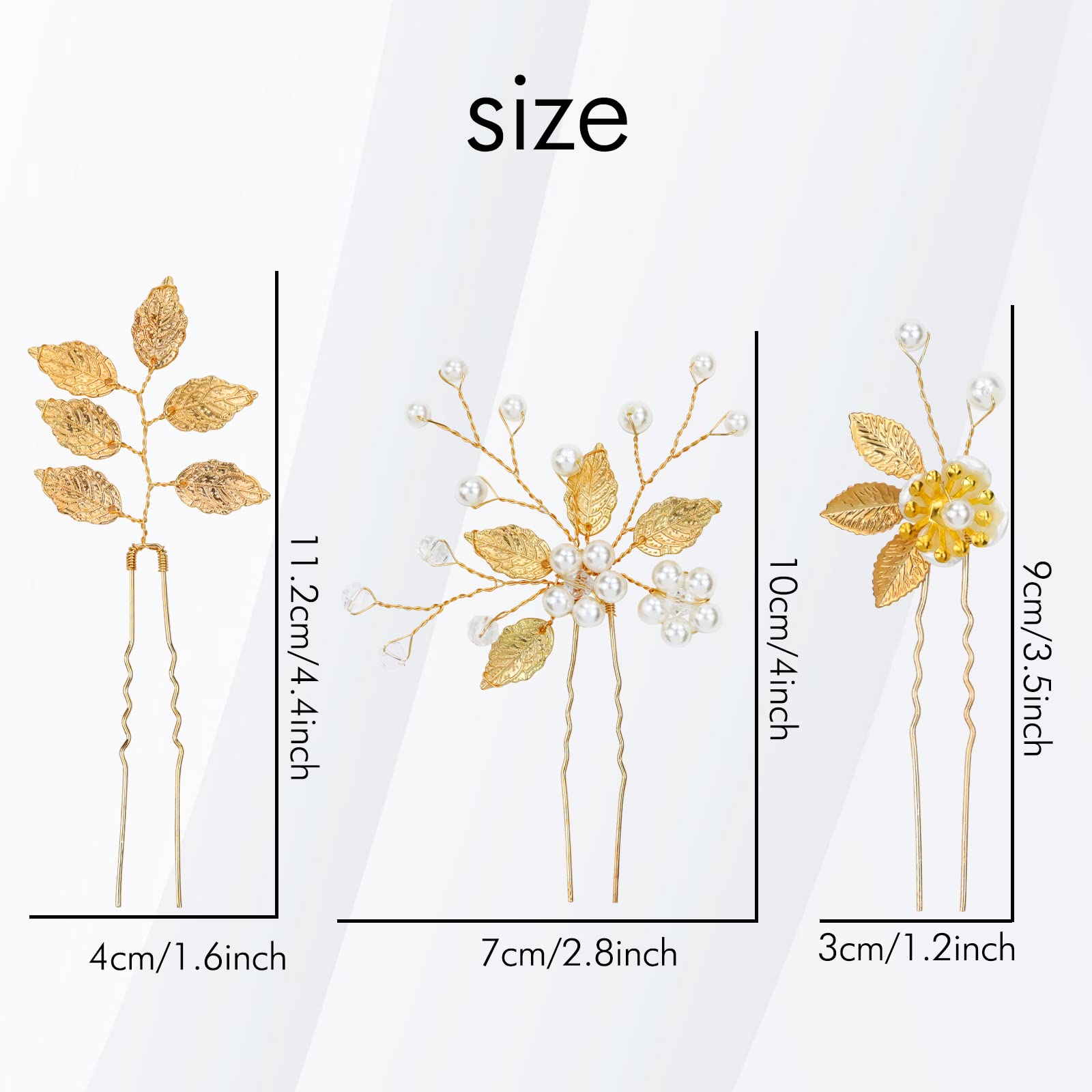 12 Pack Gold Hair Pins with Leaf Flower & Pearls - Elegant Bridal Hair Clips for Weddings, Prom, Parties - Perfect for Brides, Bridesmaids & Flower Girls