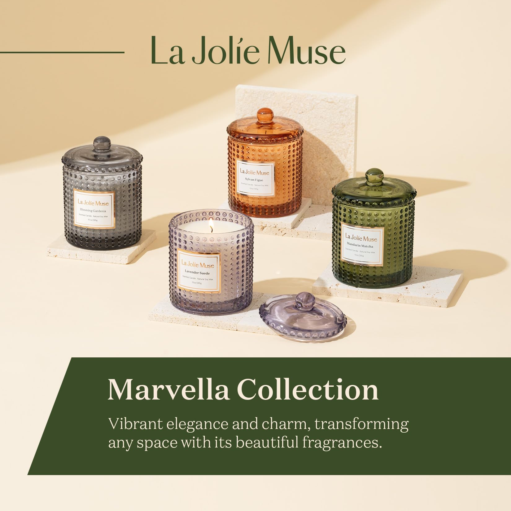 LA JOLIE MUSE Lavender Scented Suede Candle - 10oz Aromatherapy Candle with 75 Hours Burn Time - Perfect Mothers Day Gift, Home Decor & Relaxation Scented Candle for Bedroom, Bathroom and Living Room